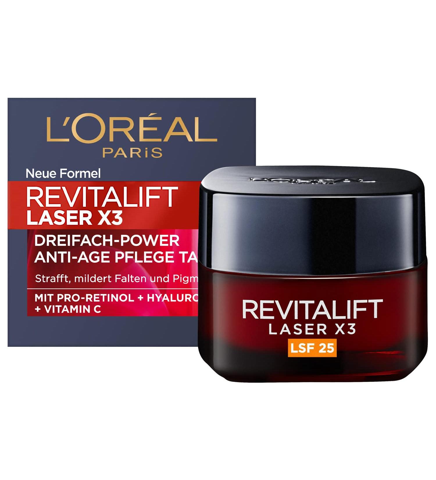 L'Or al Paris Revitalift Laser X3 Day Care SPF 25 - Anti-Aging Facial Cream with Hyaluronic Acid Vitamin C & Pro-Retinol | 50 ml - Buy Online on SooperMarket.com