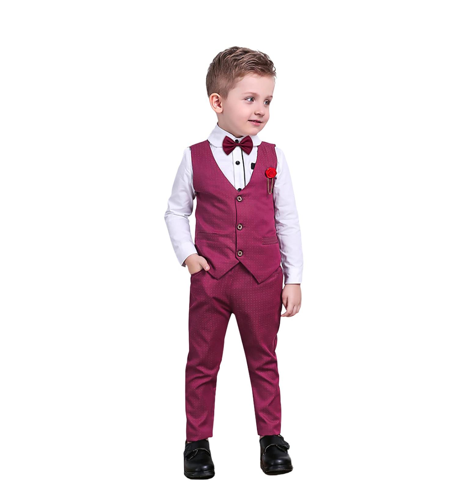 Nwada Boys 4pcs Gentleman Suit Set | Wedding Boys Clothes | Wine Red Outfit 2-3 Years - Buy Online on SooperMarket.com