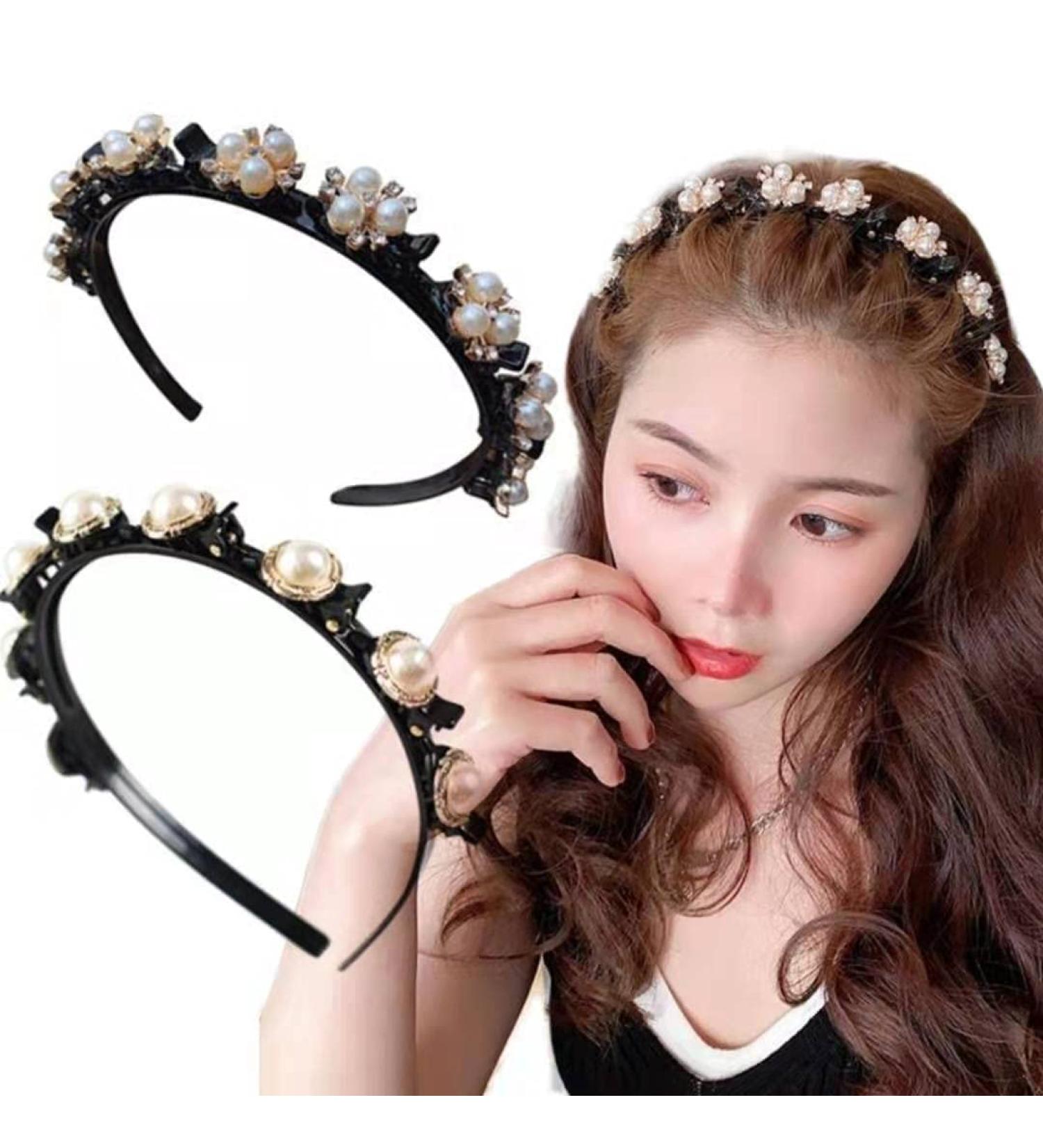 Double Bangs Pearl Headband Clips for Women - 2pcs Fashion Hair Accessories - Buy Online on SooperMarket.com