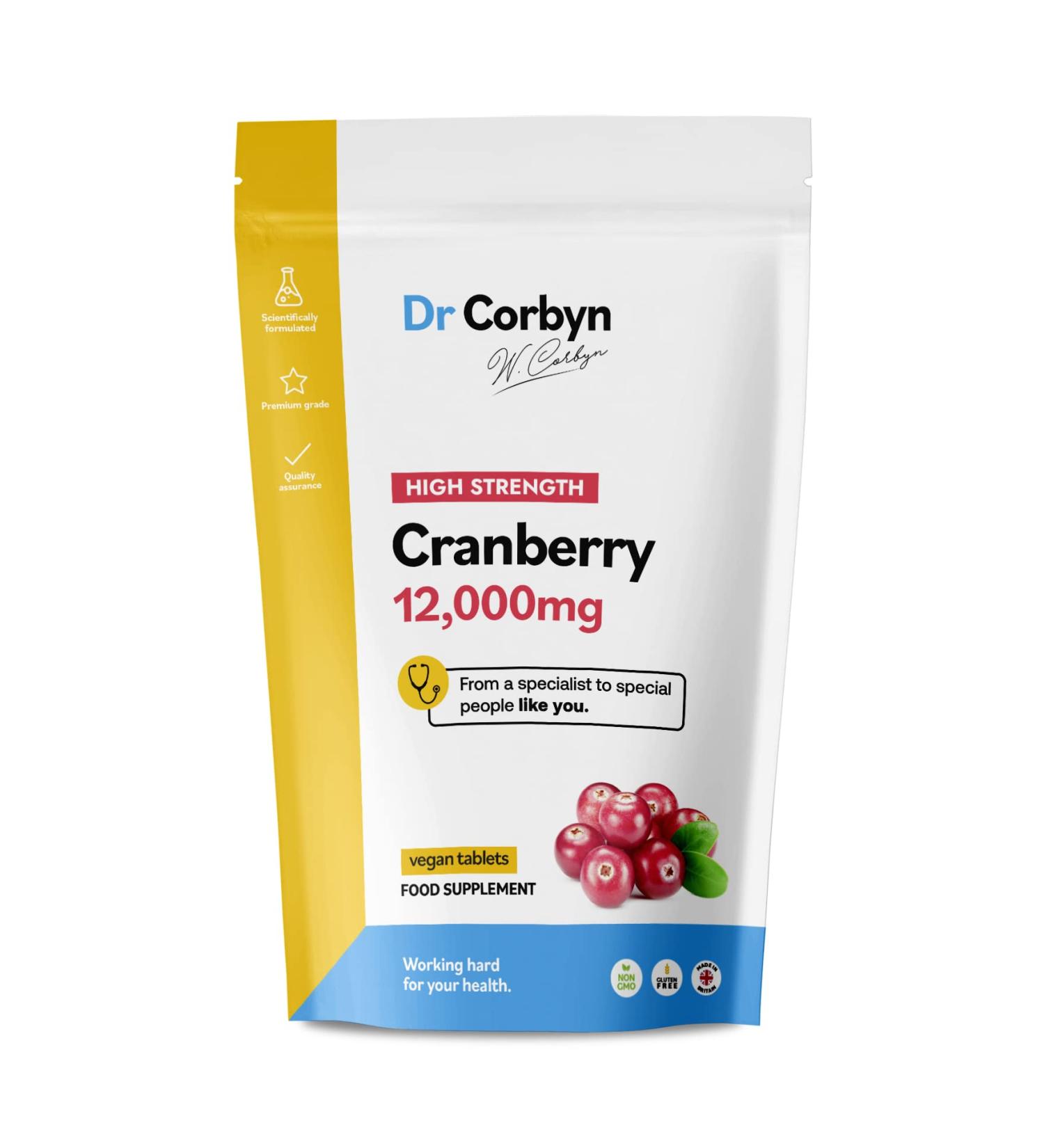 Dr Corbyn Cranberry 12,000mg - 120 Tablets | High-Strength Daily Cranberry Supplement for Urinary Tract & Bladder Health | Vega & UK Made - Buy Online on SooperMarket.com