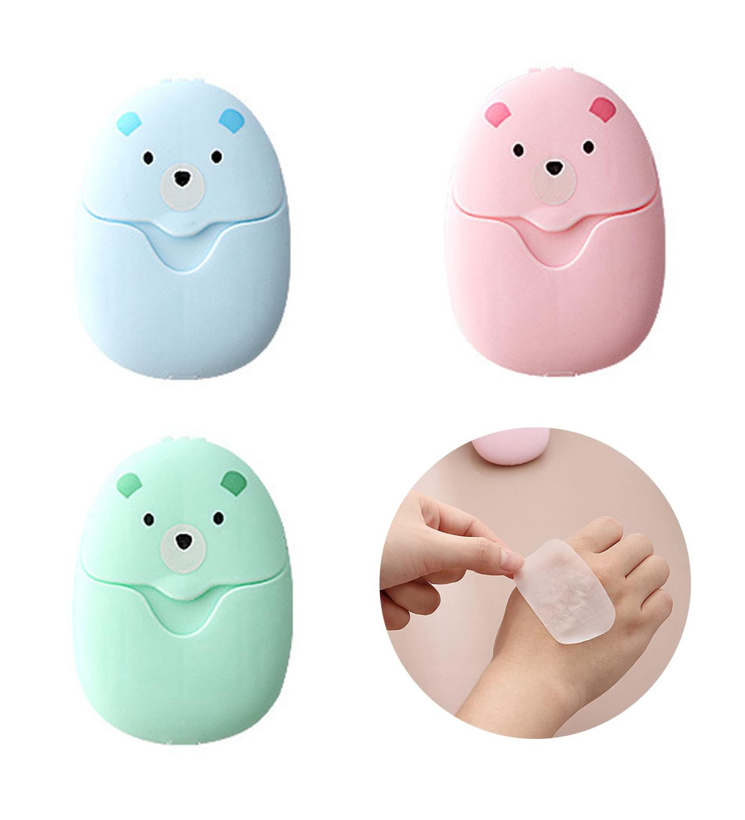 Ancuioyz Portable Boxing Paper Soap Leaves | Mini Travel Soap in Pink Blue & Green | Disposable Soap with Plastic Case - Buy Online on SooperMarket.com