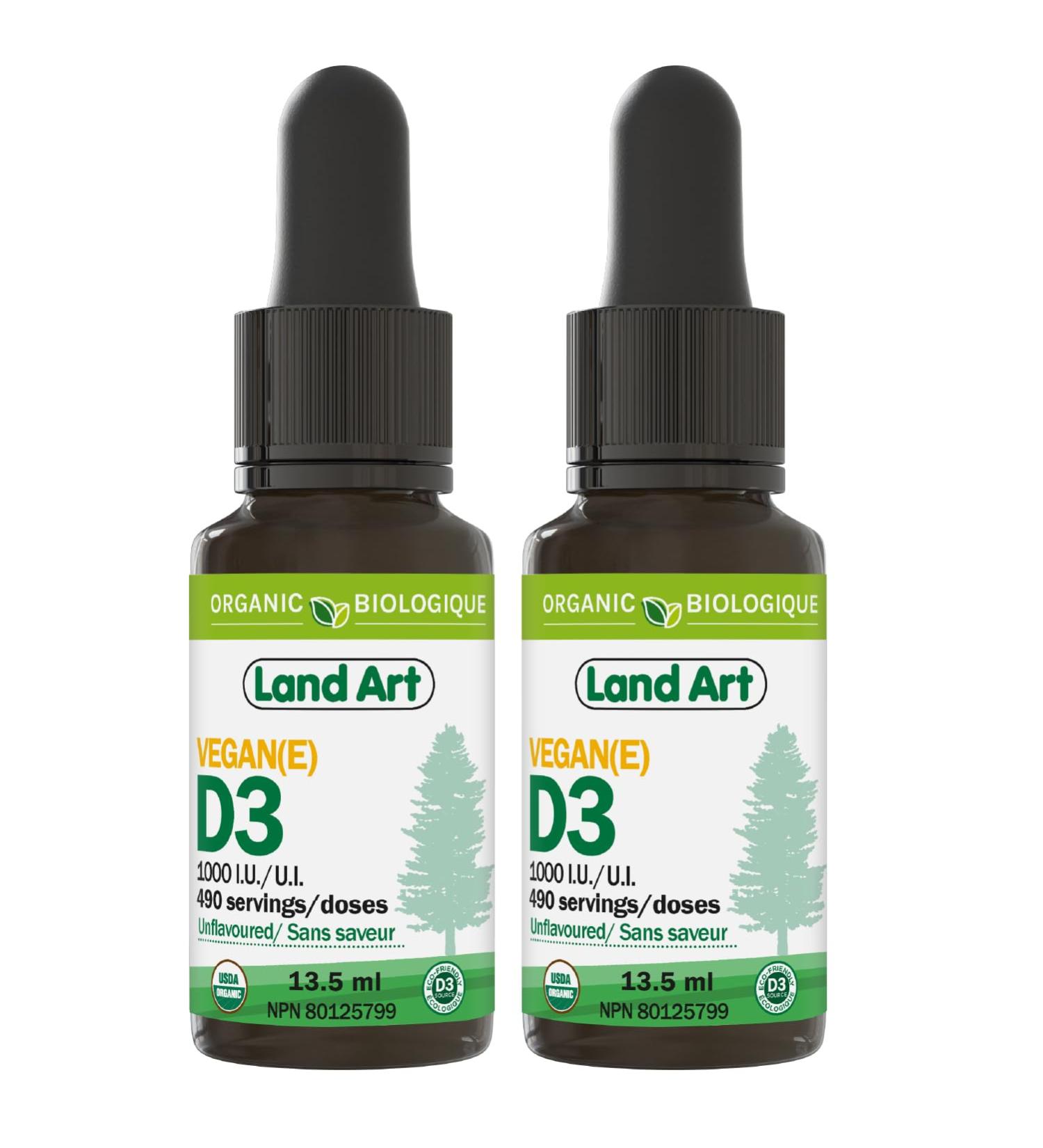 Certified Organic VEGAN Plant-Based Vitamin D3 Drops - 1000IU per drop - 490 Servings - Unflavoured - DUO PACK 2X 13.5ml - Immune System Support - Made in Canada 13.5 ml (Pack of 2) - Buy Online on SooperMarket.com
