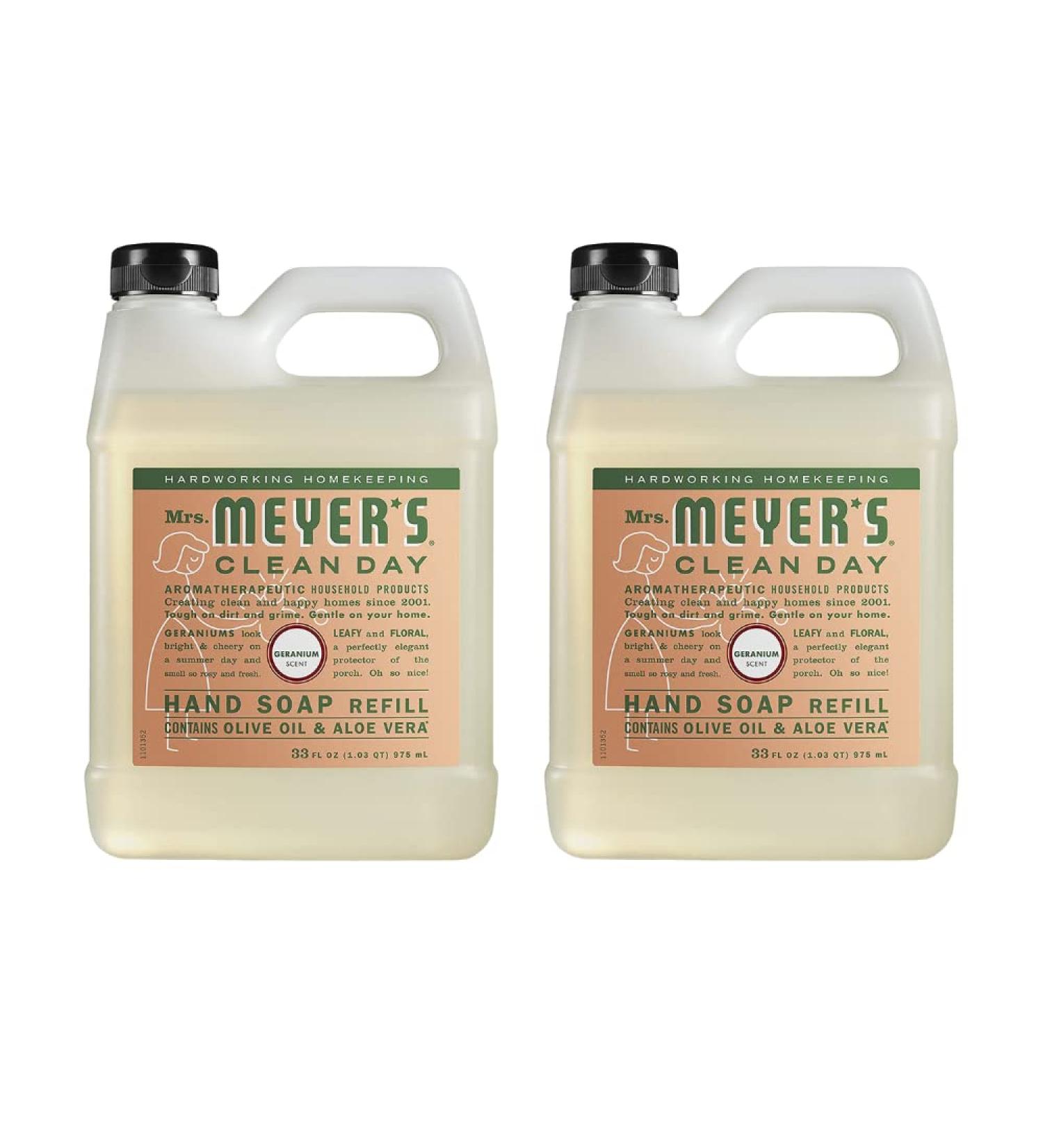 Mrs. Meyer's Geranium Hand Soap Refill, 33 Fl Oz - Pack of 2 | Biodegradable Formula with Essential Oils - Buy Online on SooperMarket.com