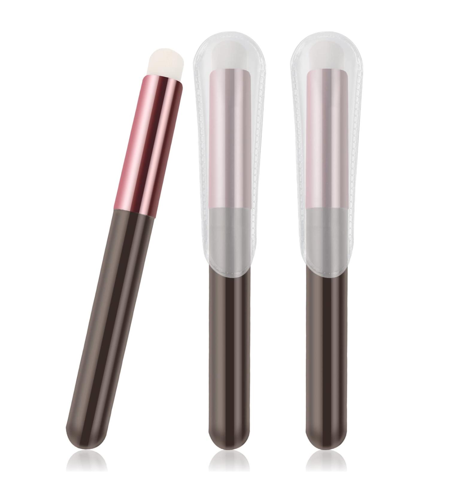 Set of 3 Makeup Brushes: Eye Shadow, Concealer, Lip, Smudge Brush with Tubes - Portable Artificial Fiber Lip Gloss Applicator Wands - Buy Online on SooperMarket.com