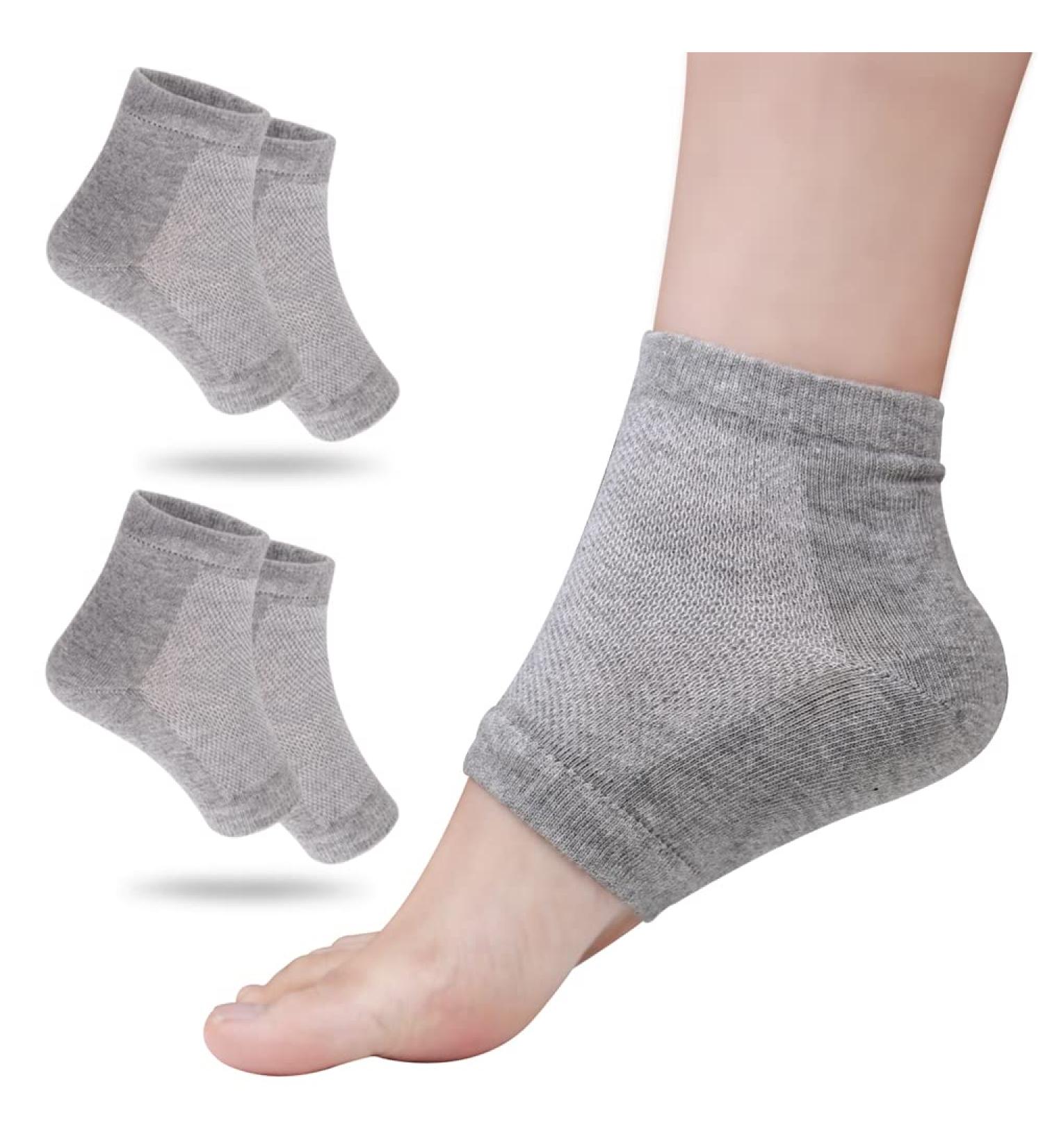 Hilph Gel Heel Socks - Moisturizing Open Toe Foot Care for Cracked Dry Heels - 2 Pairs Gray - Ideal for Men & Women - Buy Online on SooperMarket.com