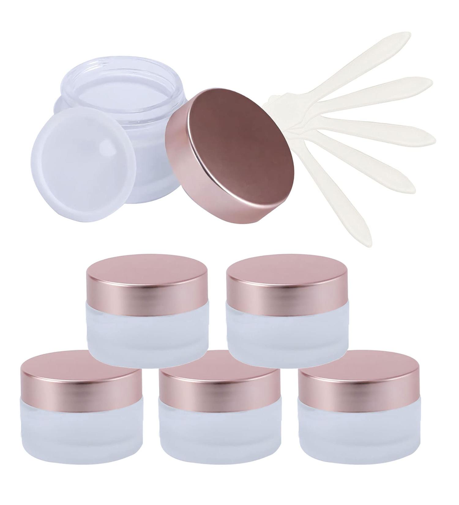Zeoabsy 6-Pack Refillable 5ml DIY Lip Balm Glass Containers with Pink Lid | Matte Cream Cosmetic Jars + 6 Mini Spoons for Lotions & Creams - Buy Online on SooperMarket.com