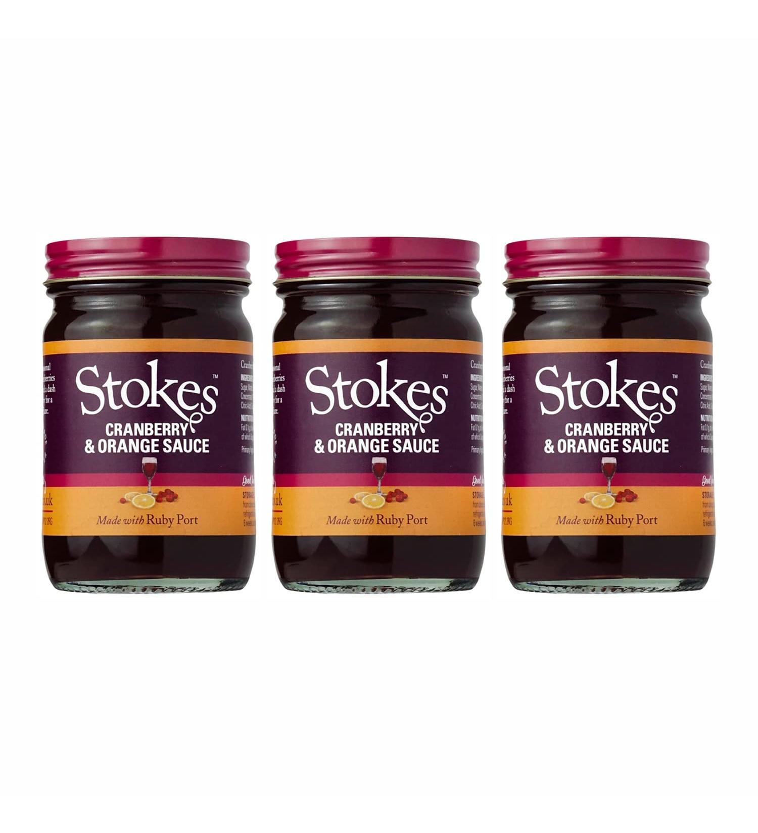 Stokes Cranberry & Orange Sauce with Ruby Port 215g - Pack of 3