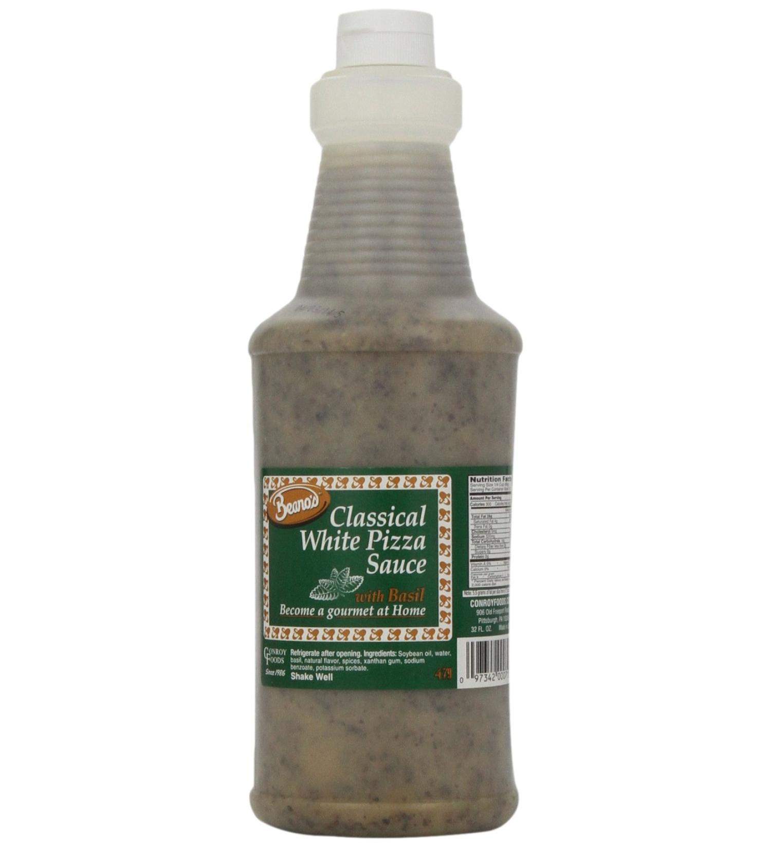 Beano's Classical White Pizza Sauce with Basil - 4 Pack of 32oz Bottles - Buy Online on SooperMarket.com