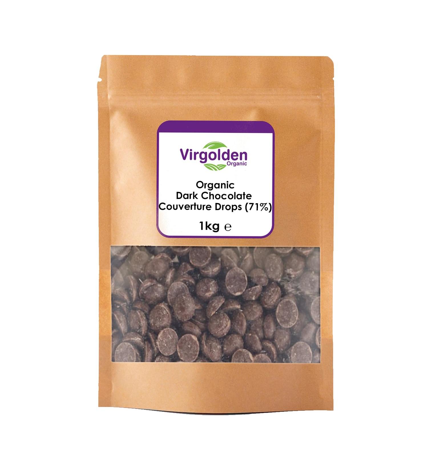 Organic Dark Chocolate Couverture Drops (71%) 1kg by Virgolden Organic - Buy Online on SooperMarket.com