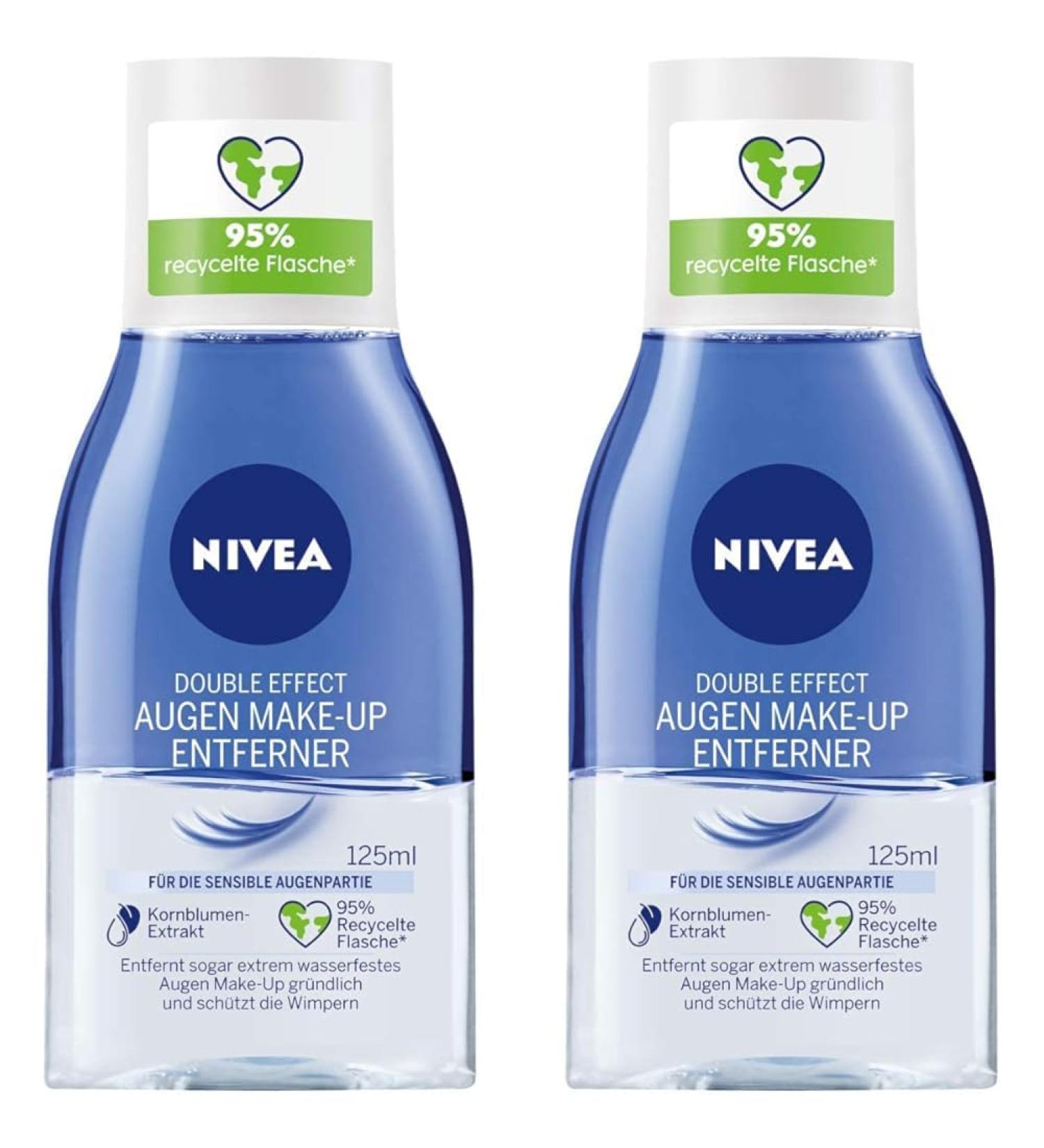 Nivea Double Effect Eye Make-Up Remover 125ml | Sensitive Eye Cleanser | Waterproof Makeup Remover (2 Pack) - Best for Gentle Makeup Removal - Buy Online on SooperMarket.com
