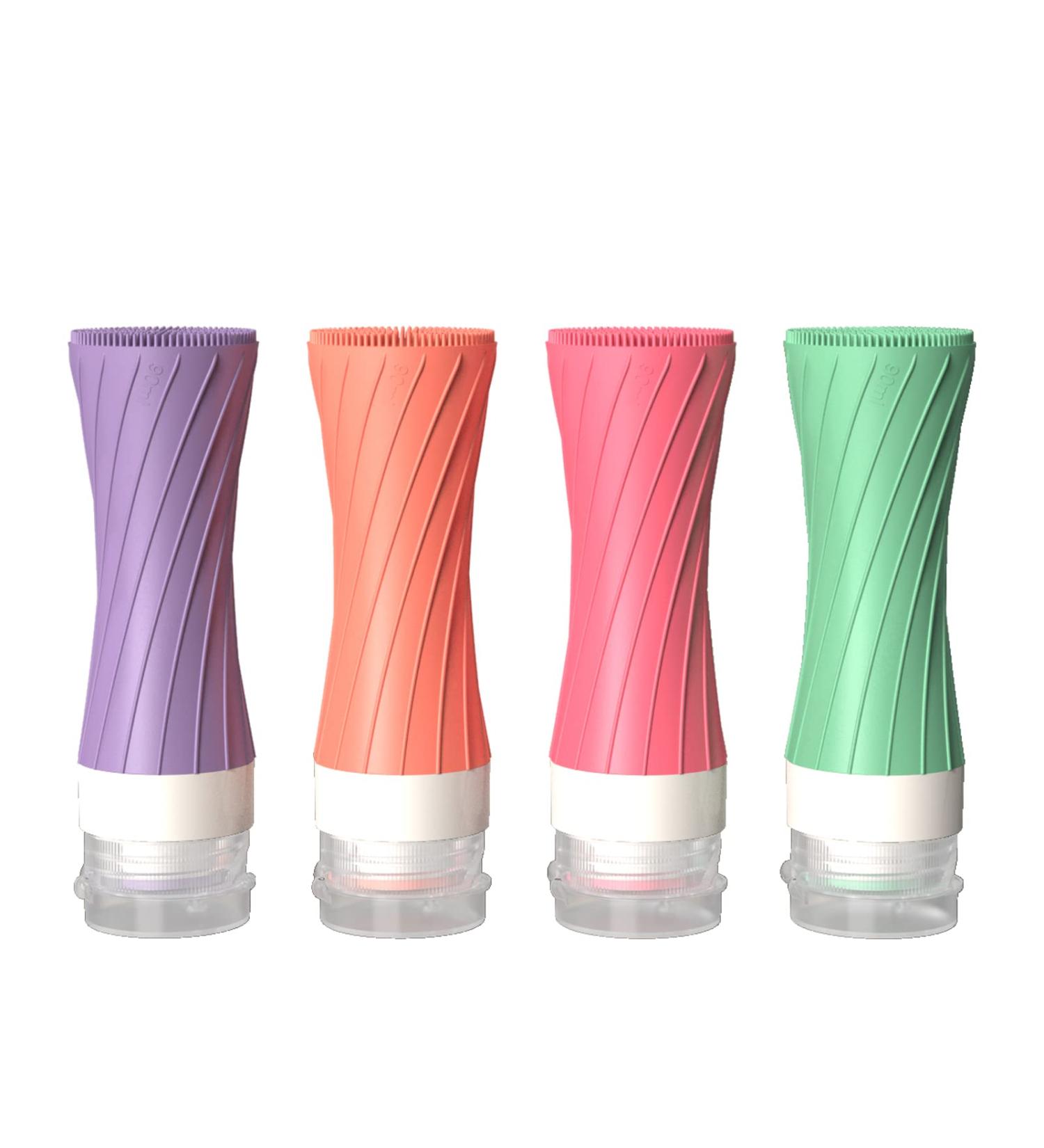 POPDIGITO 3 oz Silicone Travel Bottles Set - 4 Pack Colorful Squeezable Leakproof Containers for Toiletries - TSA Approved Refillable Bottles with Bag - Buy Online on SooperMarket.com