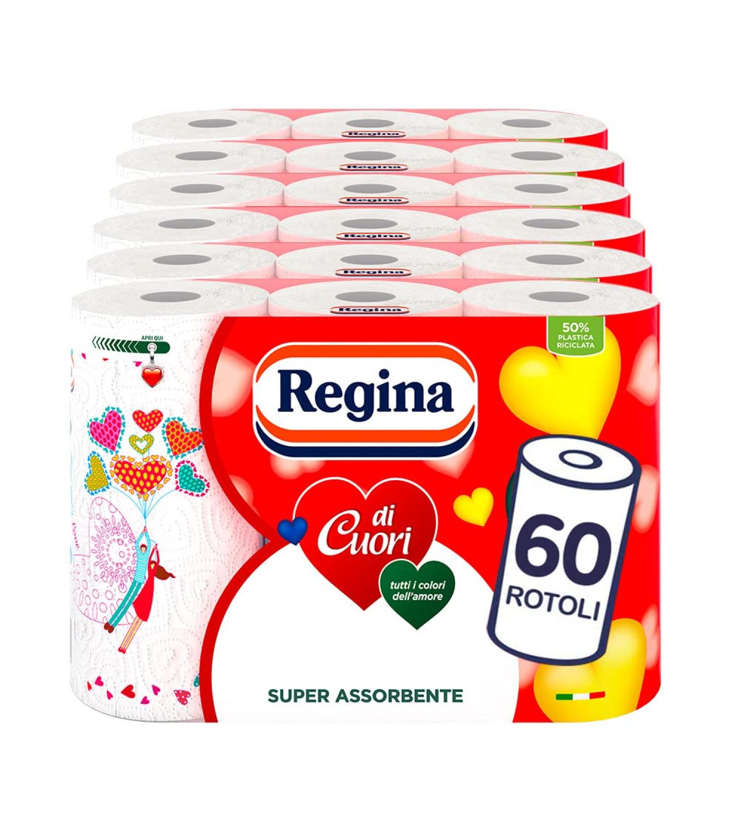 Regina Herz Kitchen Paper |60 rolls 2-layer 50 sheets per roll |Big absorption thick and durable |100% FSC -certified paper 60 pieces (1 Pack)