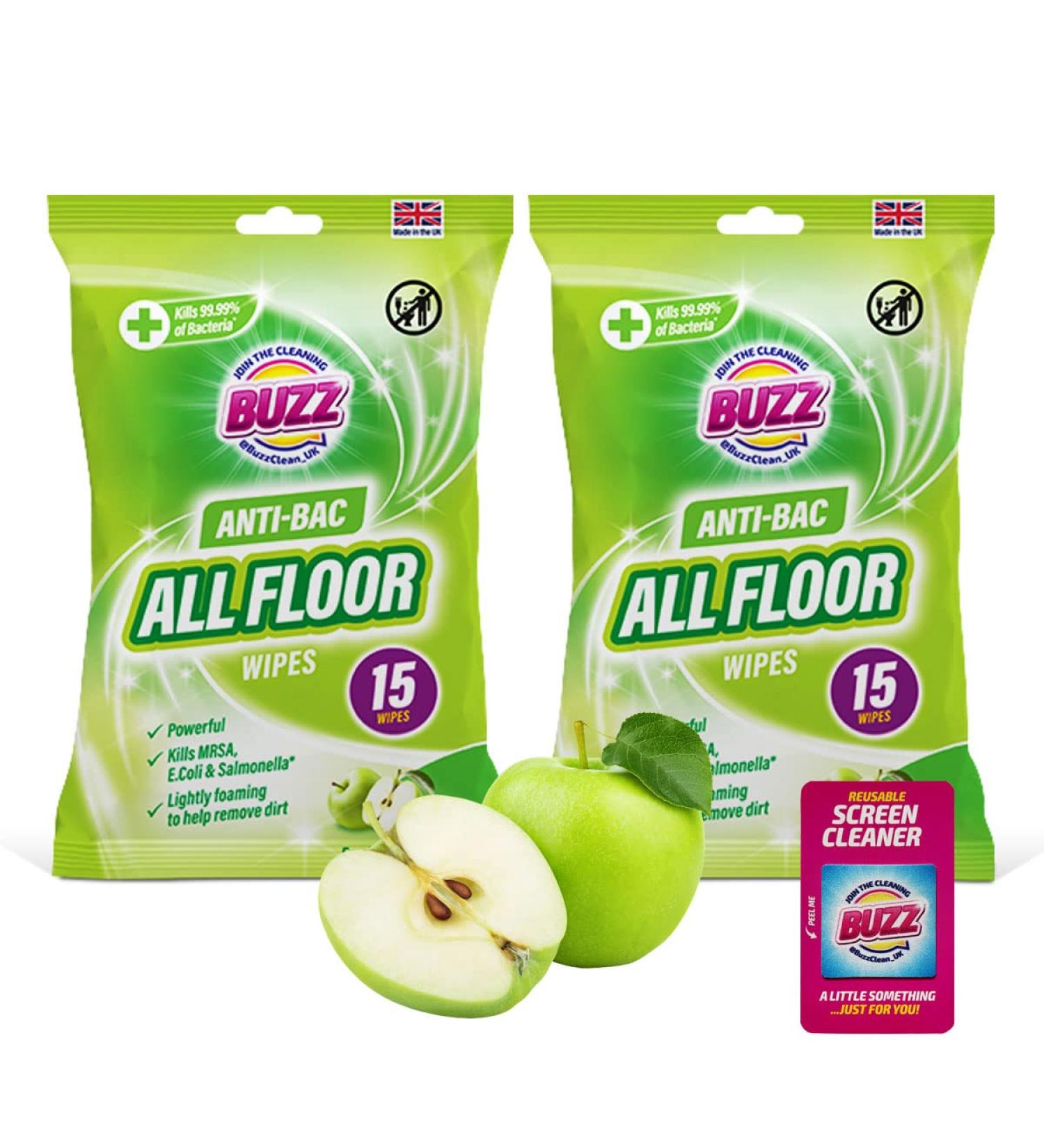 30 Pack Buzz All Floor Wipes Apple - Ultra Strong Wood Floor Cleaning Wipes - Quick Drying, Dust Magnet, Suitable for Laminate & Wooden Floors - Buy Online on SooperMarket.com