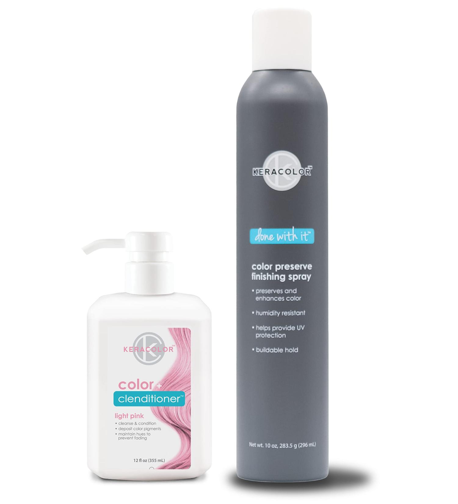 KERACOLOR Kit of 3-in-1 (Cleanse + Conditioner + Color) Light Pink Semi-Permanent Hair Dye and Finishing Hair Spray 10oz - Buy Online on SooperMarket.com
