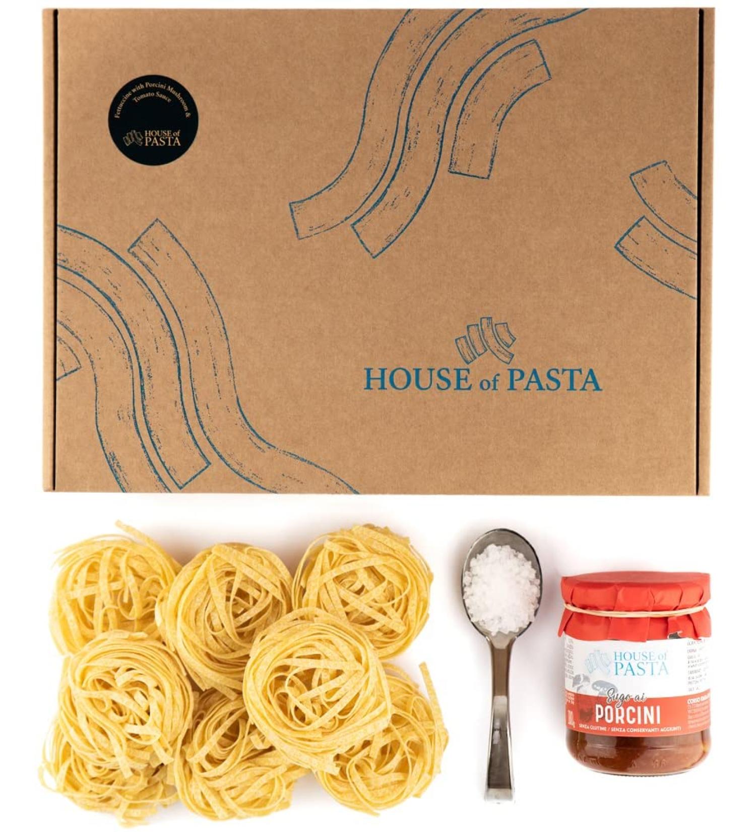Double Portion Pasta Recipe Kit - Fettuccine with Porcini Mushroom Sauce | Gourmet Italian Artisan Dried Egg Pasta and Italian Sauce | Ready in 6 Minutes - Buy Online on SooperMarket.com