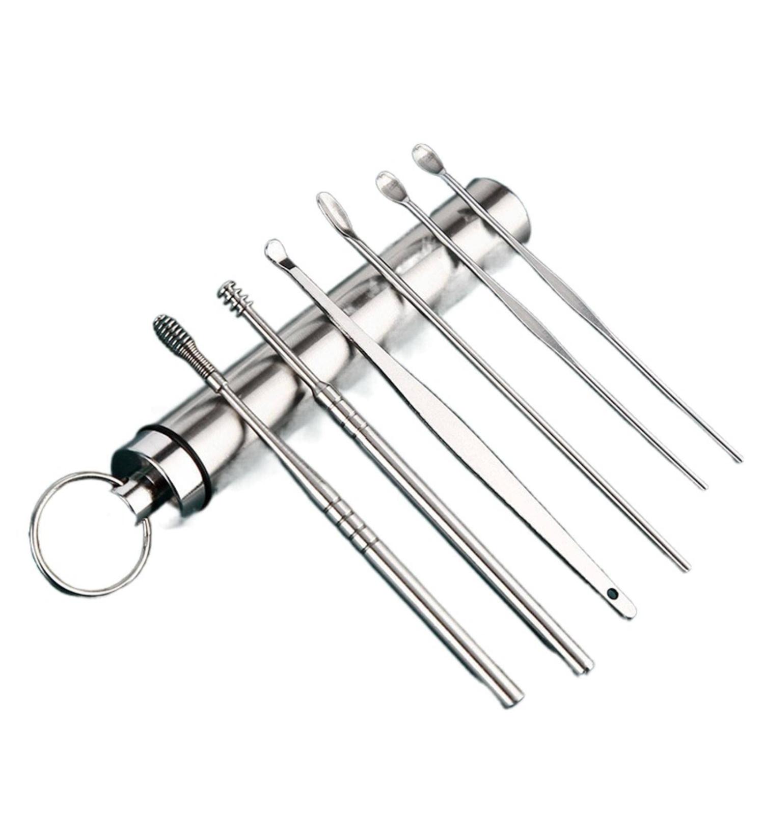 Ear Scoop 6-Piece Set of Ear Picking Tools Adult Ear Pick Ear Scoop Stainless Steel Portable Keychain Ear Scoop - Buy Online on SooperMarket.com