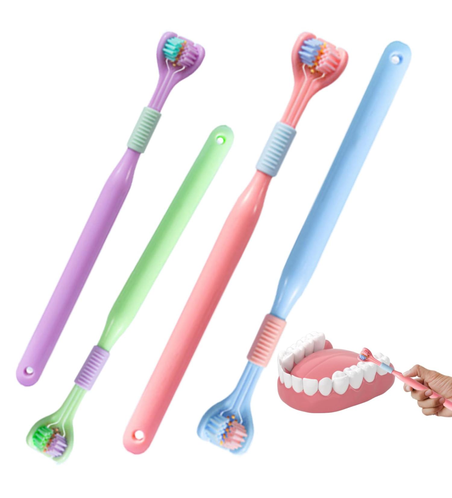 4pcs 3-Sided Toothbrush Set | Complete Dental Care & Tongue Cleaning | International Shipping - Buy Online on SooperMarket.com