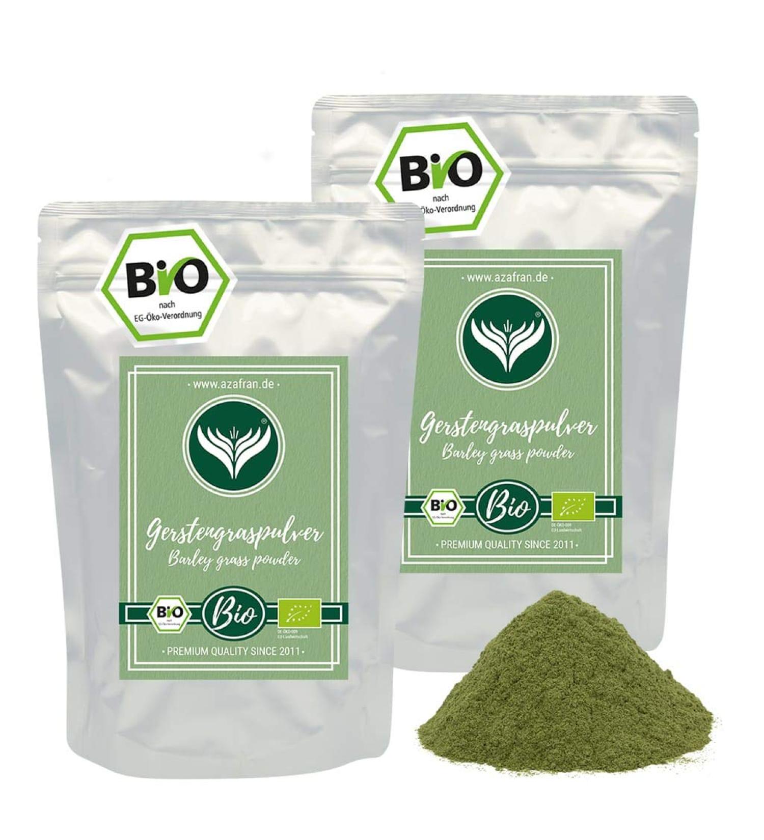 Buy Azafran Organic Barley Grass Powder 1kg & 500g - Natural Cultivation DE/AT - Superfood Boost for Health - Buy Online on SooperMarket.com