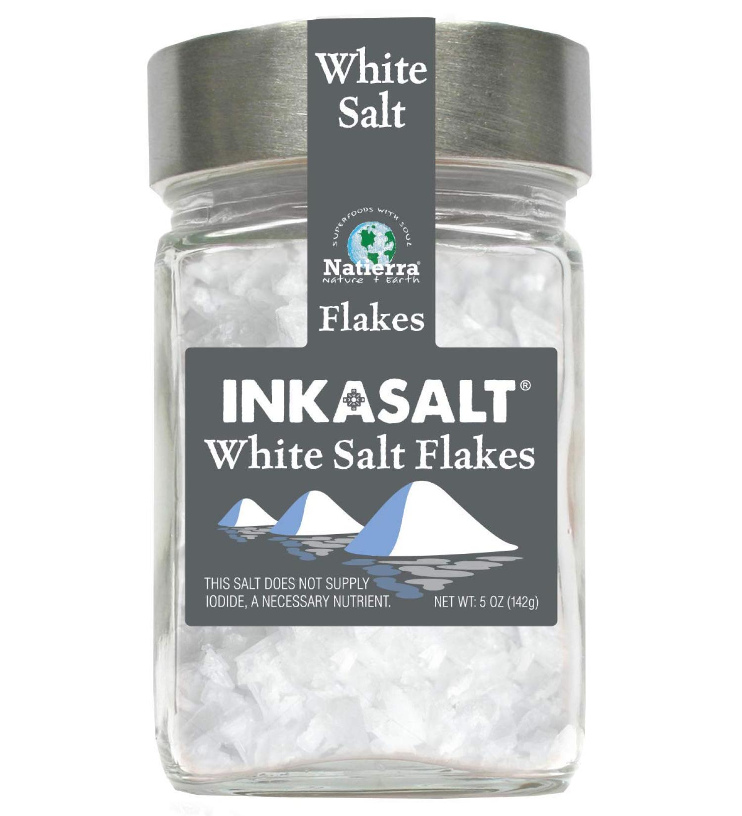 NATIERRA InkaSalt White Salt Flakes - 5 oz Glass Jar | Gourmet Flavor Enhancer - Buy Online on SooperMarket.com