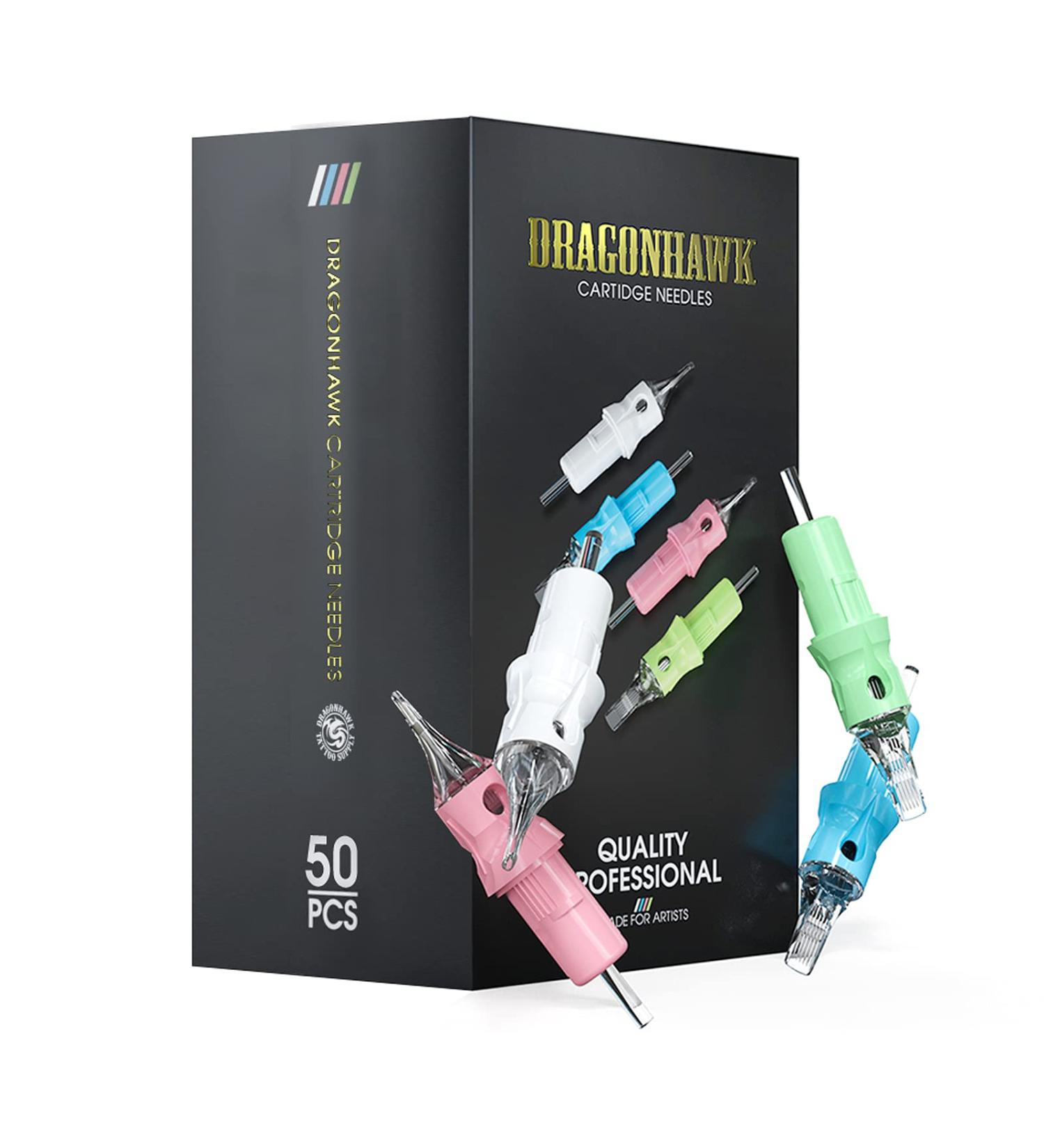 Dragonhawk Tattoo Cartridges Needles Kit - 50Pcs Mixed Sizes - Disposable Standard Needles for Studio Artists - Dragonhawklabs - 1007RM, 1009RM, 1001RL, 1003RL, 1005RL, 10 Curved Magnum, 10 Round Liner - Buy Online on SooperMarket.com