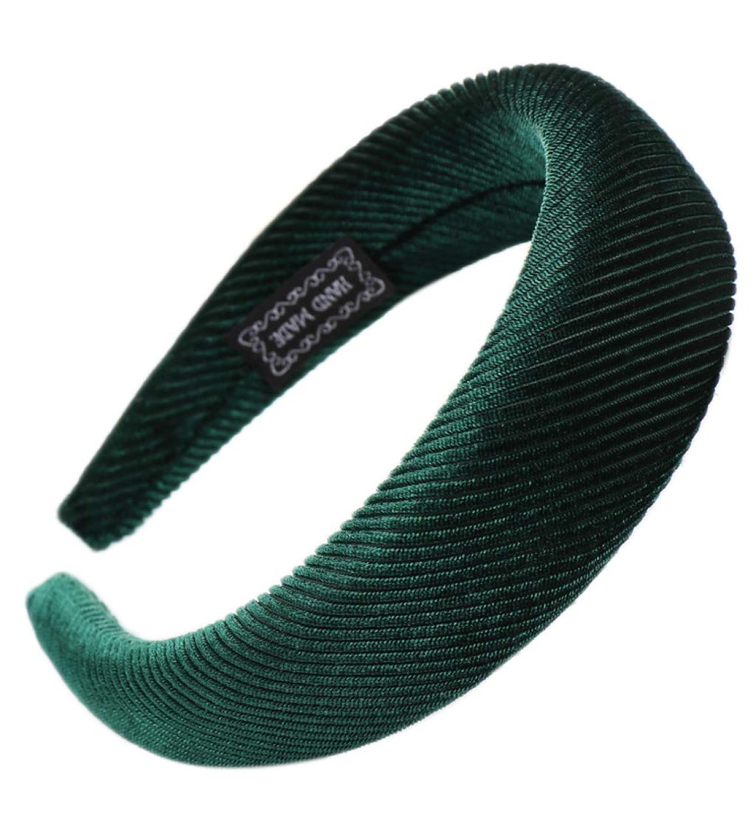 Lazder 8 Colors Korean Lady Padded Wide Sponge Headband Glitter Velvet Twill Striped Hair Hoop Retro Party Solid Color Thick Headpiece (Deep Green) - Buy Online on SooperMarket.com