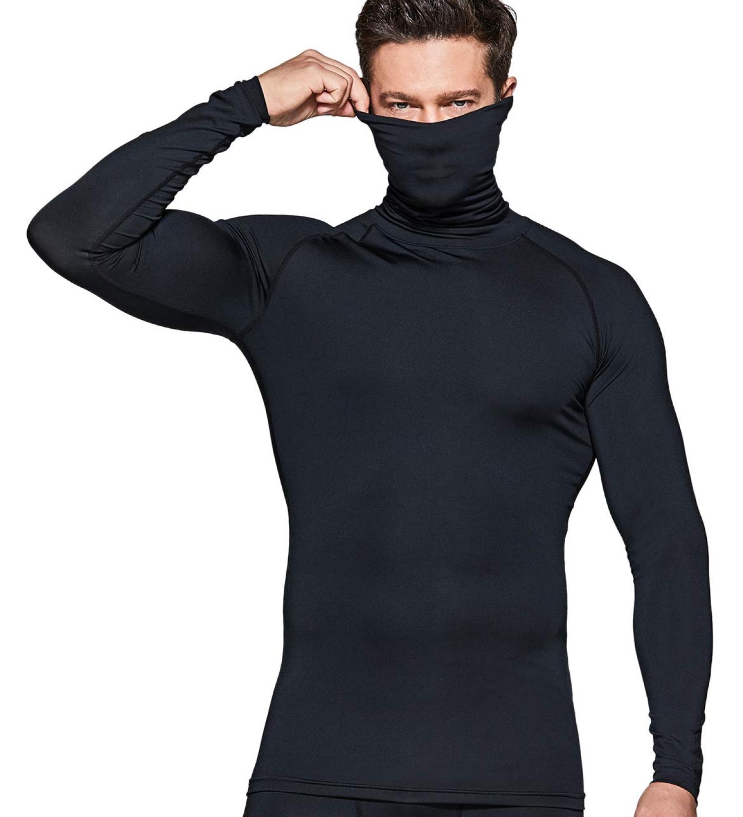 TSLA Men's UPF 50+ Mock Long Sleeve Compression Shirt | 1 or 3 Pack | Athletic Workout & Water Sports Rash Guard | Black Medium - Buy Online on SooperMarket.com