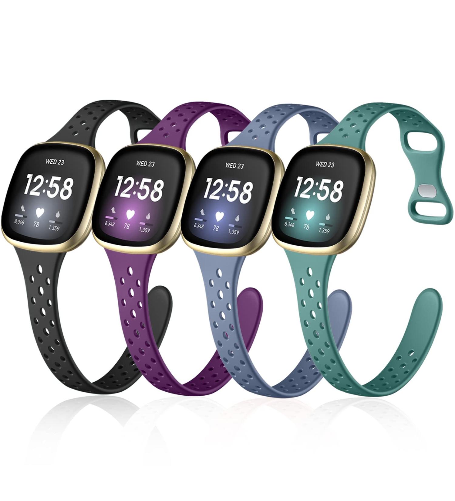 Laffav 4 Pack Slim Silicone Bands for Fitbit Versa 3/Sense, Large 7.3-9.1, Women Men Sport Wristband Replacement - Black/Pine Green/Purple/Blue Gray - Buy Online on SooperMarket.com