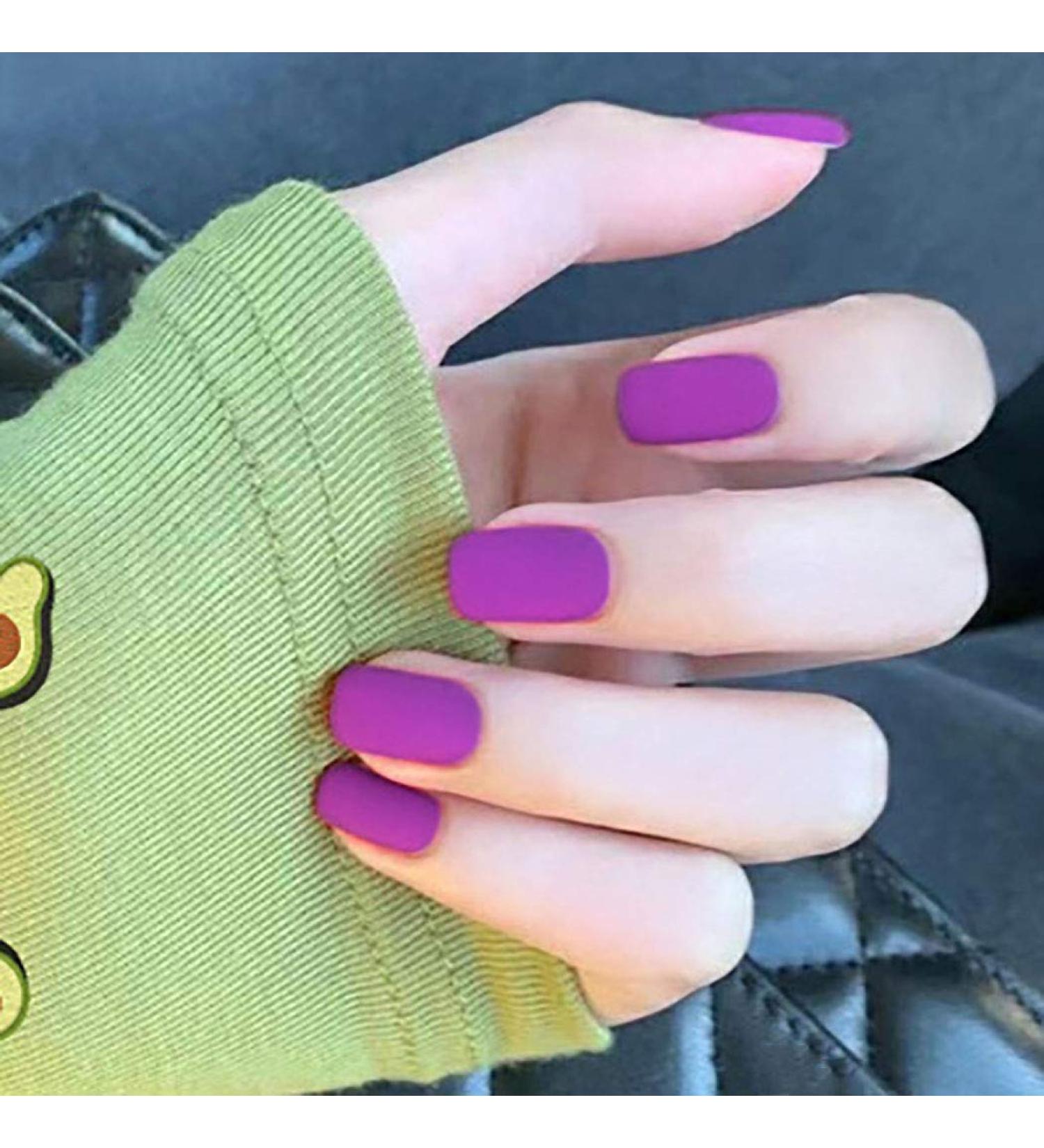 Sethexy Matte Purple False Nails - Short Full Cover Salon Art Design - 24pcs for Women & Girls - Buy Online on SooperMarket.com