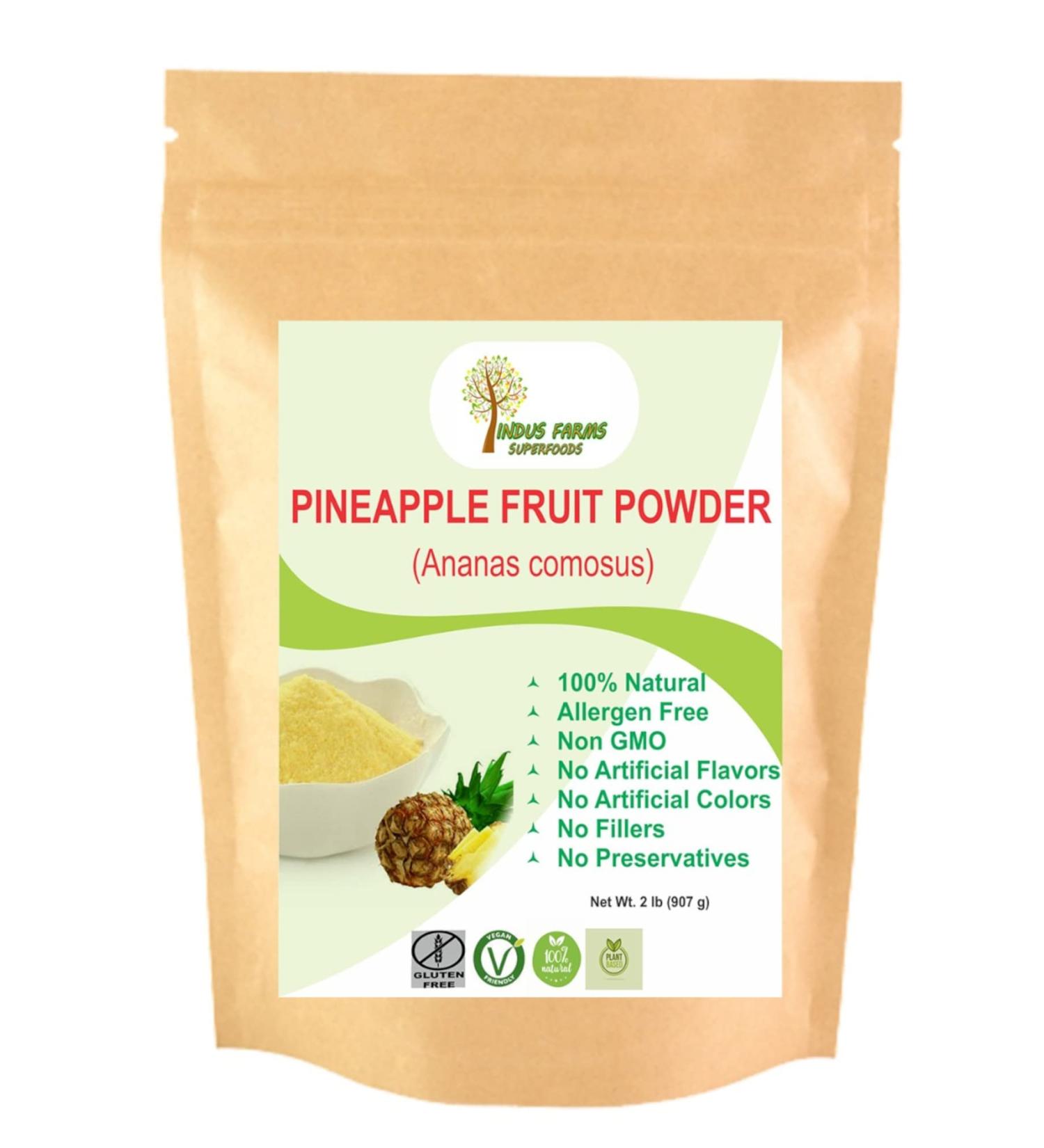 Indus Farms 100% Natural Pineapple Fruit Powder 2 LB - Bromelain Supplement for Baking, Beverages, Seasoning, and Skin-Care - GMO-Free, Vegan - 2 Pound Pack - Buy Online on SooperMarket.com