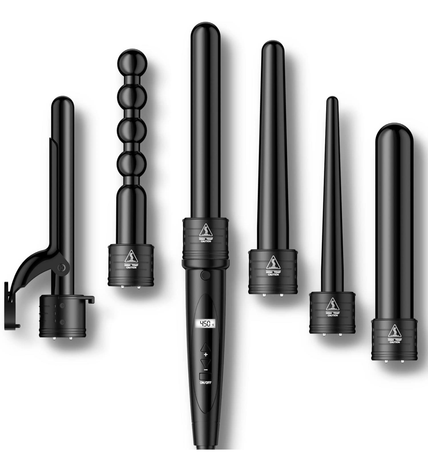 6-in-1 Curling Wand Set with Heated Settings and Display - 85W Curling Iron Barrels - Buy Online on SooperMarket.com