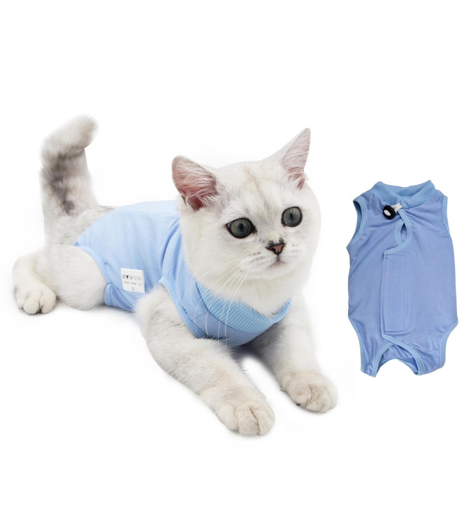 Cat Professional Recovery Suit Pet Surgery Suit Kitten Breathable Clothes Cone E-Collar Alternative Bodysuit Cat Onesie Anti Licking Vest Shirt for Abdominal Wounds Skin Diseases (M blue) M blue - Buy Online on SooperMarket.com