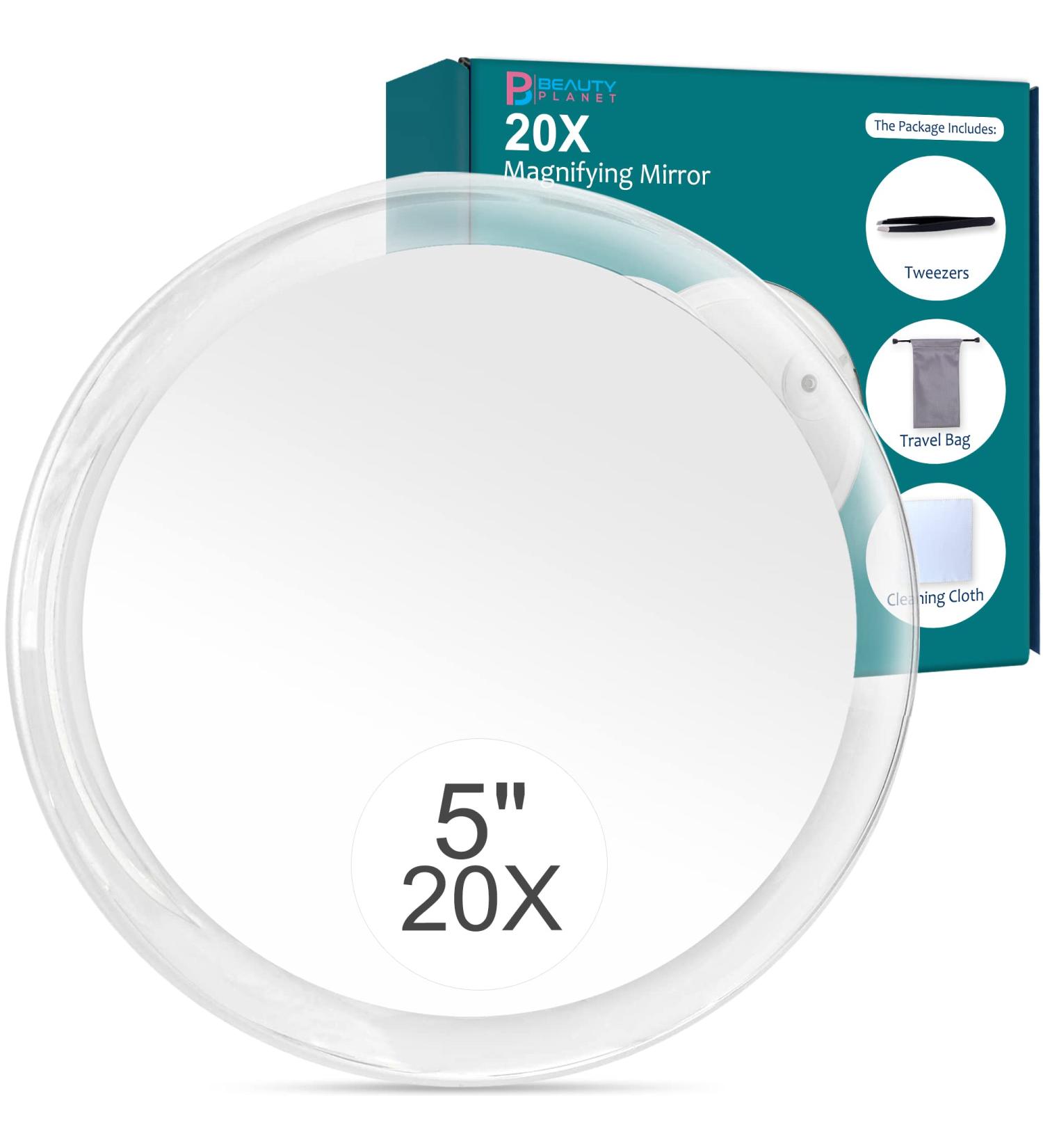 B Beauty Planet 5 Inch 20X Magnifying Mirror with Three Suction Cups - Ideal for Makeup, Tweezing, Blackhead, and Blemish Removal - Buy Online on SooperMarket.com