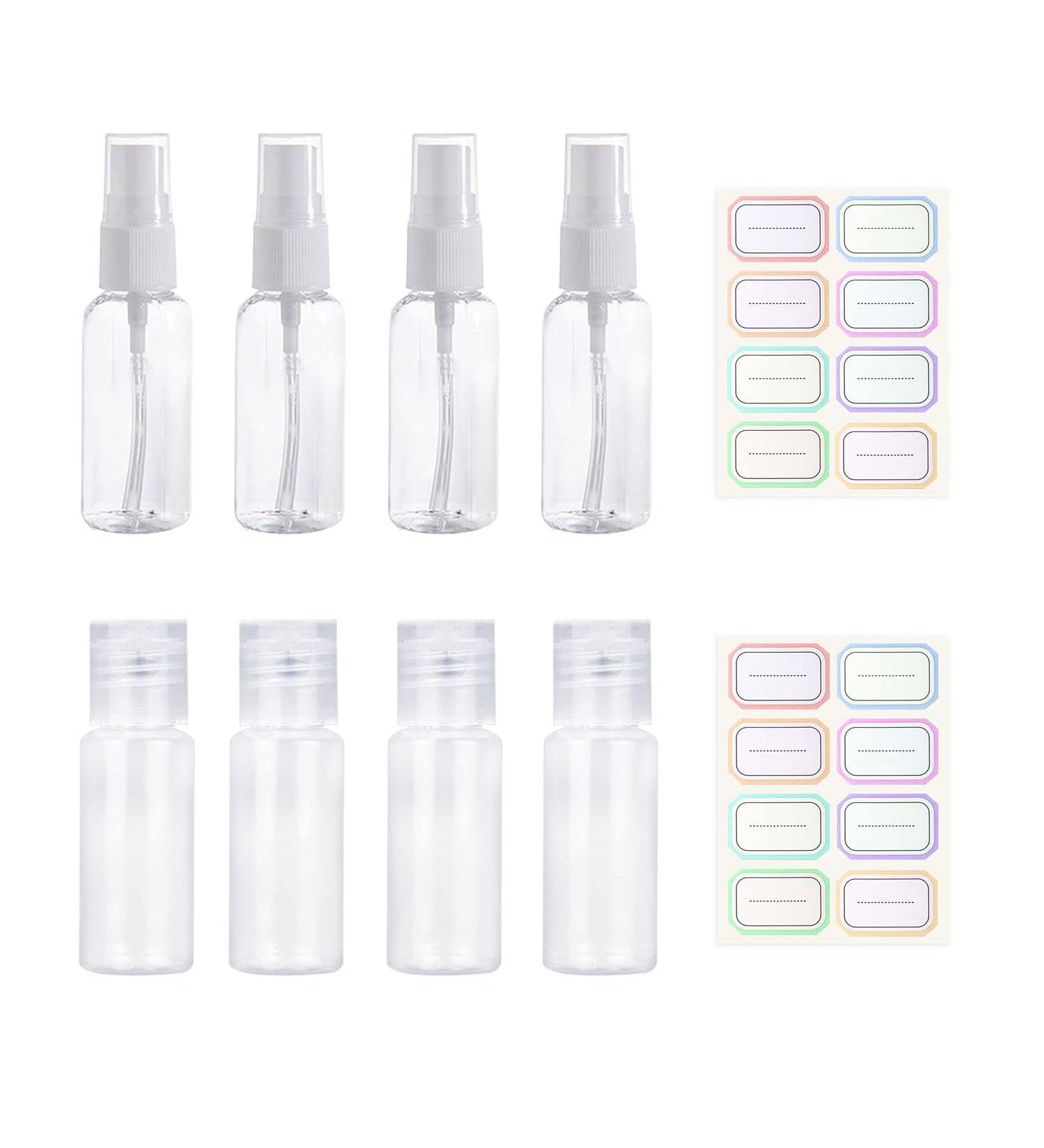 8 Pack 20ml Transparent Travel Spray Bottles | Refillable Cosmetic Containers for Men & Women | Free Labels Included - Buy Online on SooperMarket.com