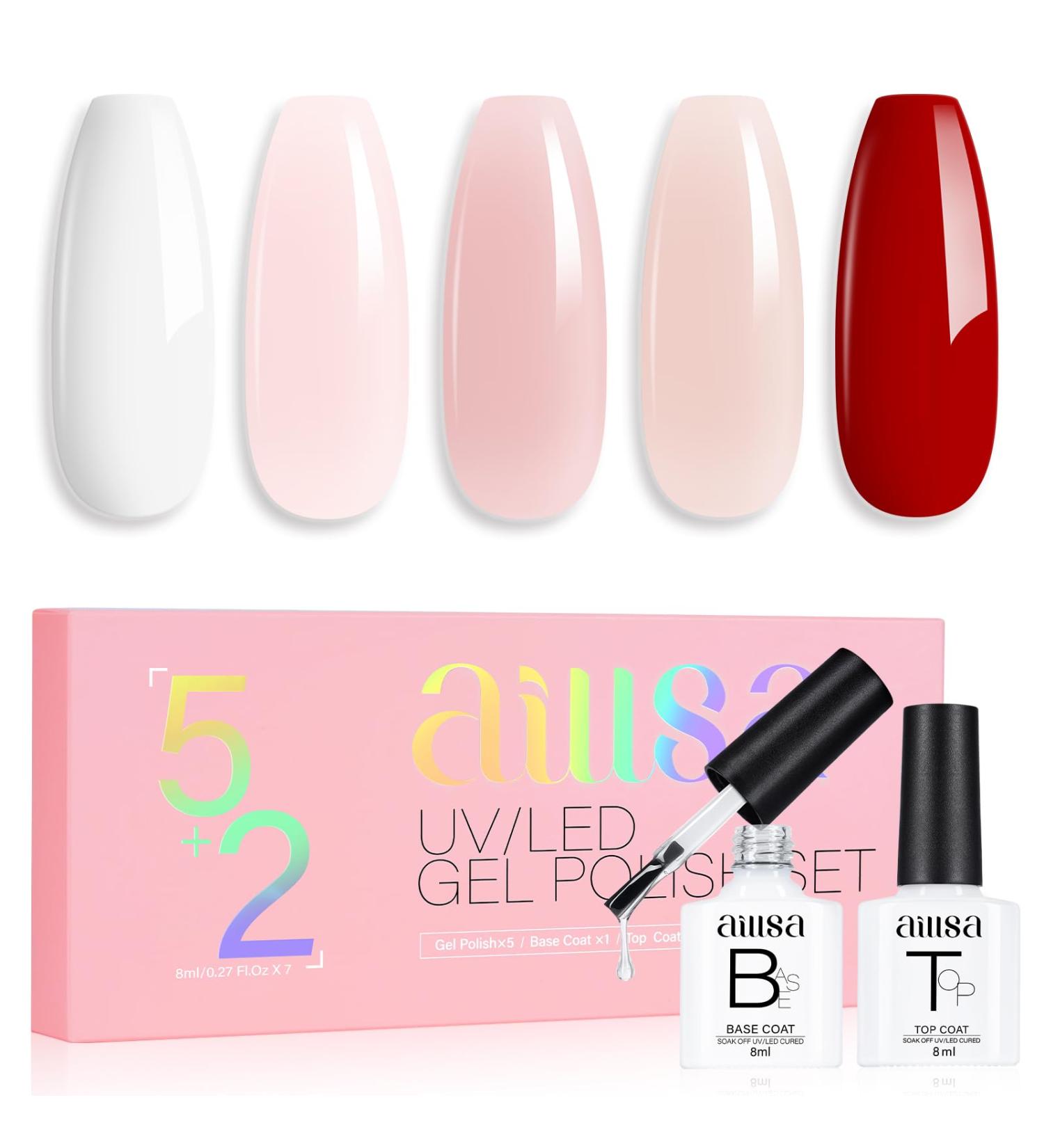 AILLSA Nude Pink Gel Nail Polish Set Milky White Red Jelly Neutral Gel Polish with Base and Top Coat Long Lasting All Season Color Soak Off U V L ED Manicure Art Salon DIY at Home 7Pcs 8ML Red White - Buy Online on SooperMarket.com