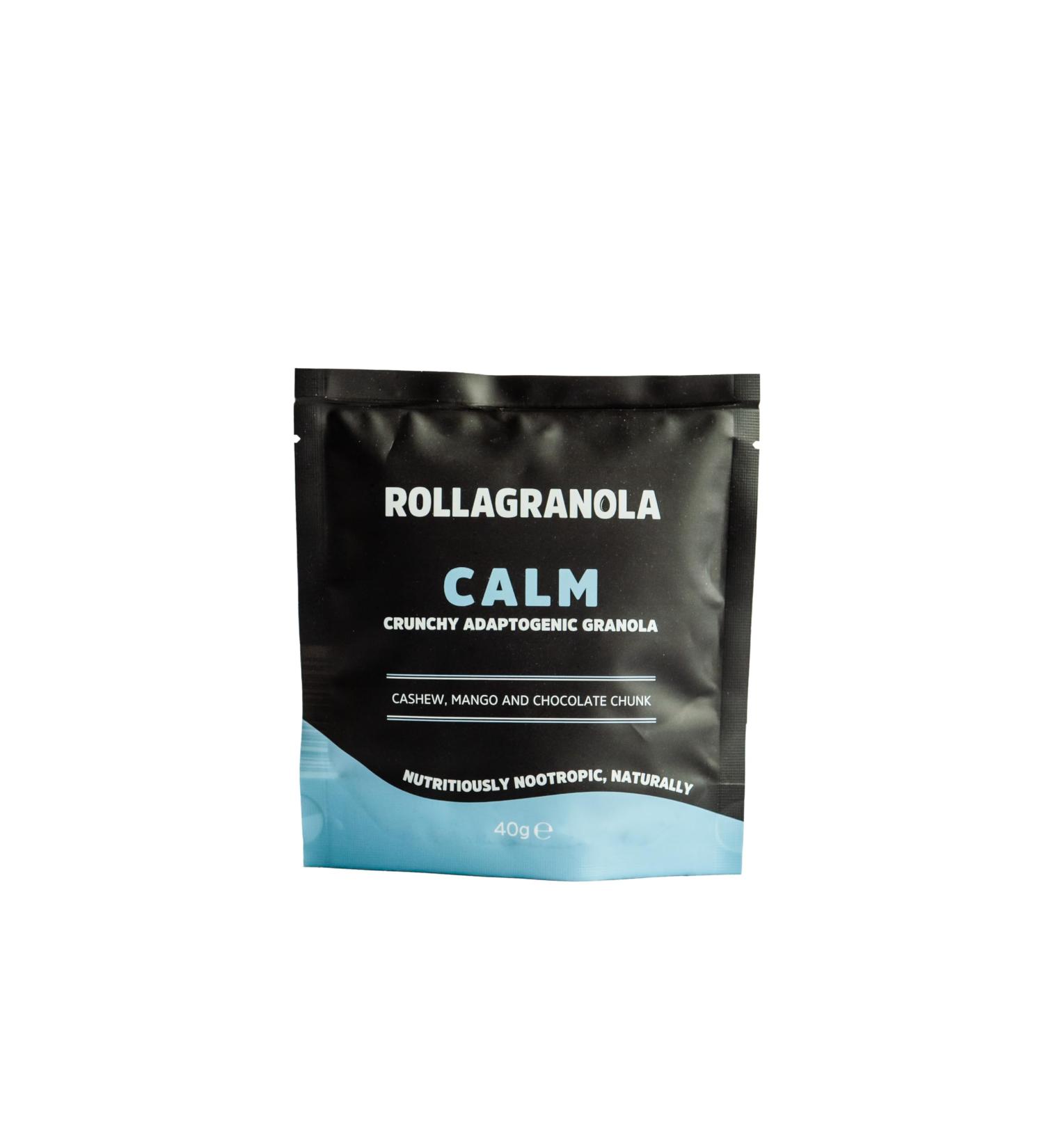 Rollagranola - Calm Cashew Mango & Chocolate Chunk Oat Granola 10 x 40g Serving Gluten Free & Suitable for a Vegan Diet Crunchy Adaptogenic Granola Nutritiously Nootropic Naturally - Buy Online on SooperMarket.com