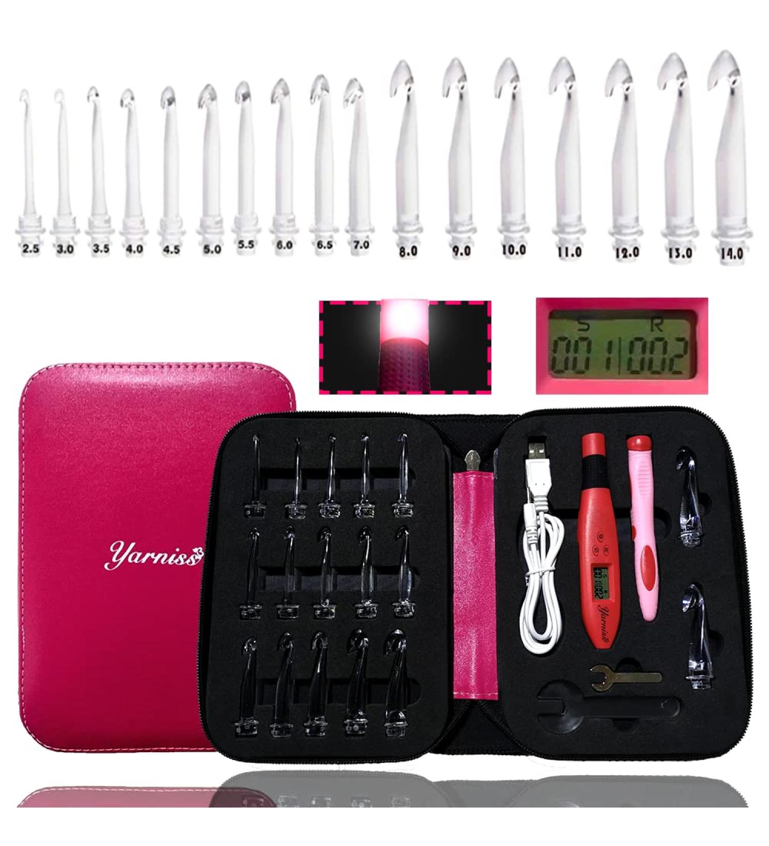 Yarniss Light Up Crochet Hooks Set - 17 Sizes with Stitch & Row Counter - Buy Online on SooperMarket.com