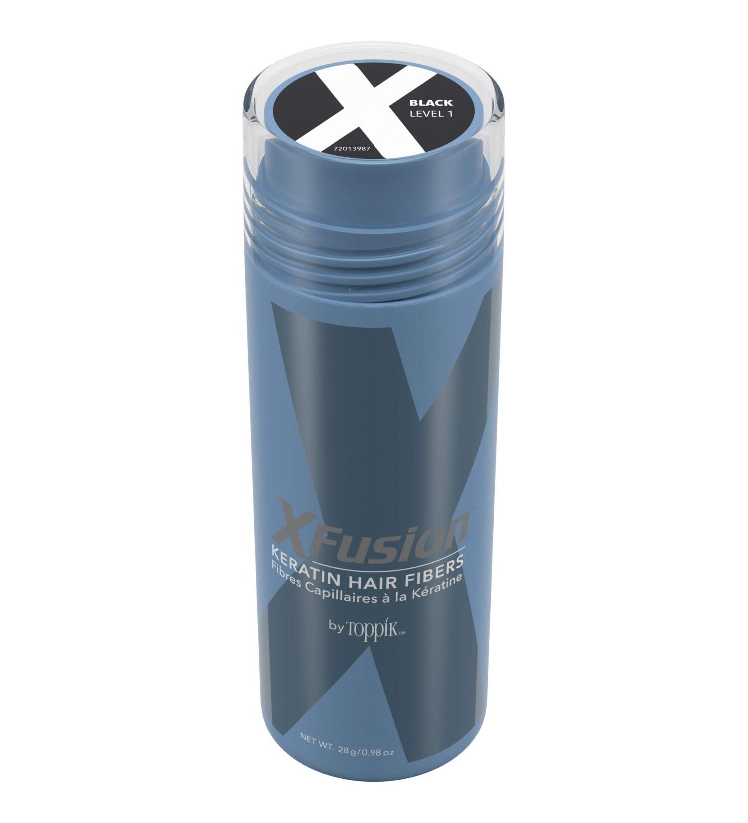 XFusion Keratin Hair Fibers - Black (28g) | Thinning Hair Solution for Men & Women | Buy Online - International Shipping Available - Buy Online on SooperMarket.com