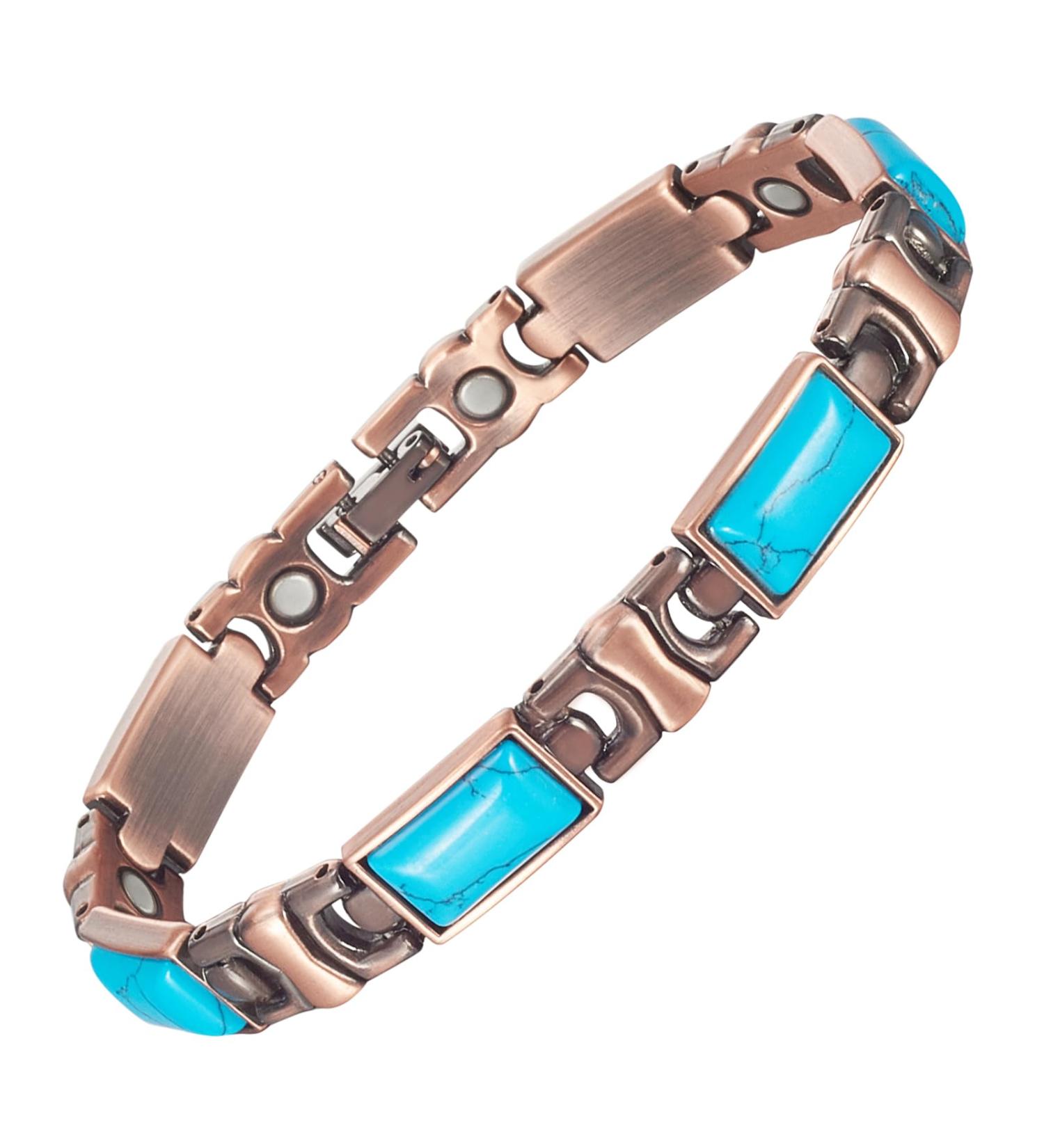 EnerCoppeX Copper Magnetic Bracelet for Women - Turquoise Jewelry with 3500 Gauss Magnet (COB-0167) - Buy Online on SooperMarket.com