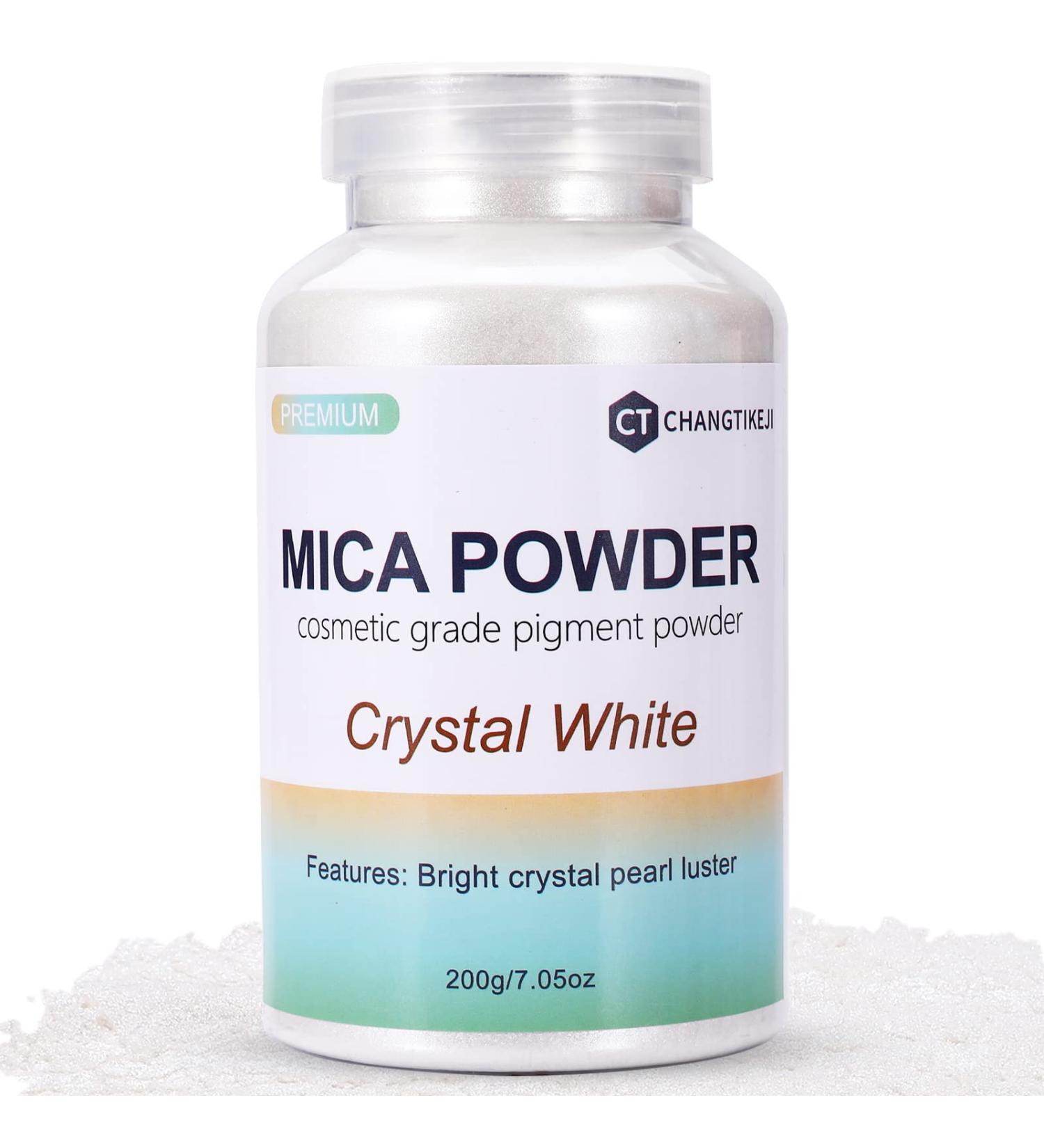 Crystal White Mica Powder 200g/7.05oz - Pigment for Epoxy Resin, Lip Gloss, Paint, Soap Making - Nail Polish, Candle, Bath Bombs - Large Jar - Buy Online on SooperMarket.com