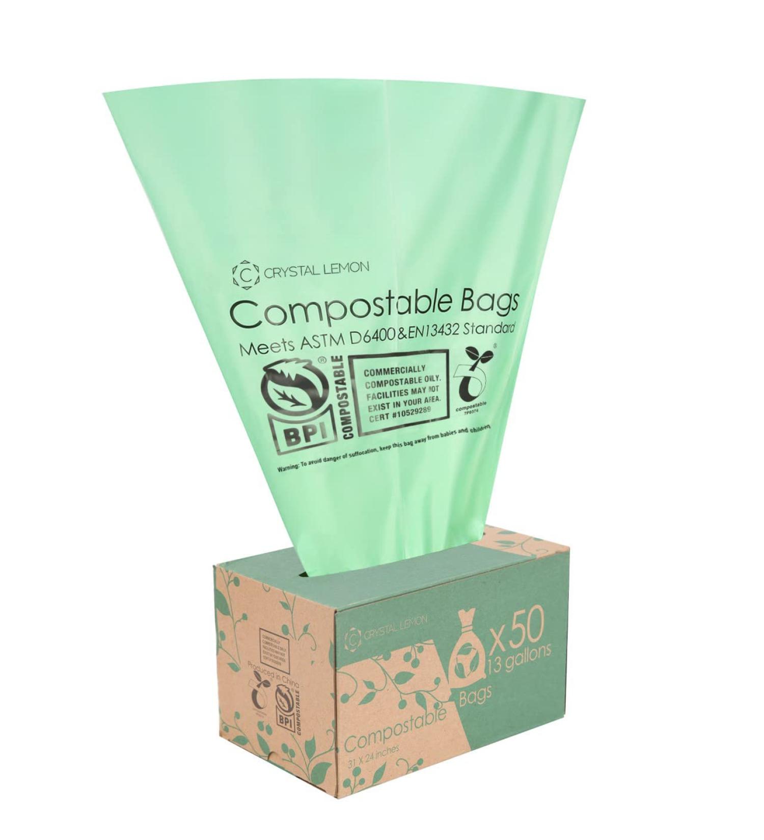 Crystal Lemon 13 Gallon Heavy Duty Compostable Trash Bags - Eco-Friendly Kitchen Garbage Bags - Buy Online on SooperMarket.com