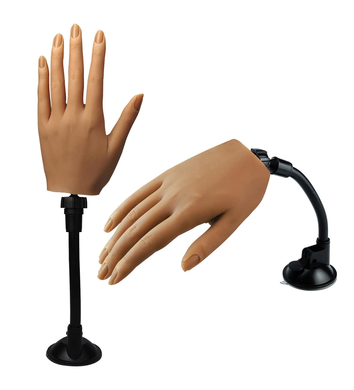 Flexible Silicone Practice Hand for Acrylic Nails - Life Size Female Mannequin Hand with Stand for Nail Art Practice (3# Left Hand) - Buy Online on SooperMarket.com