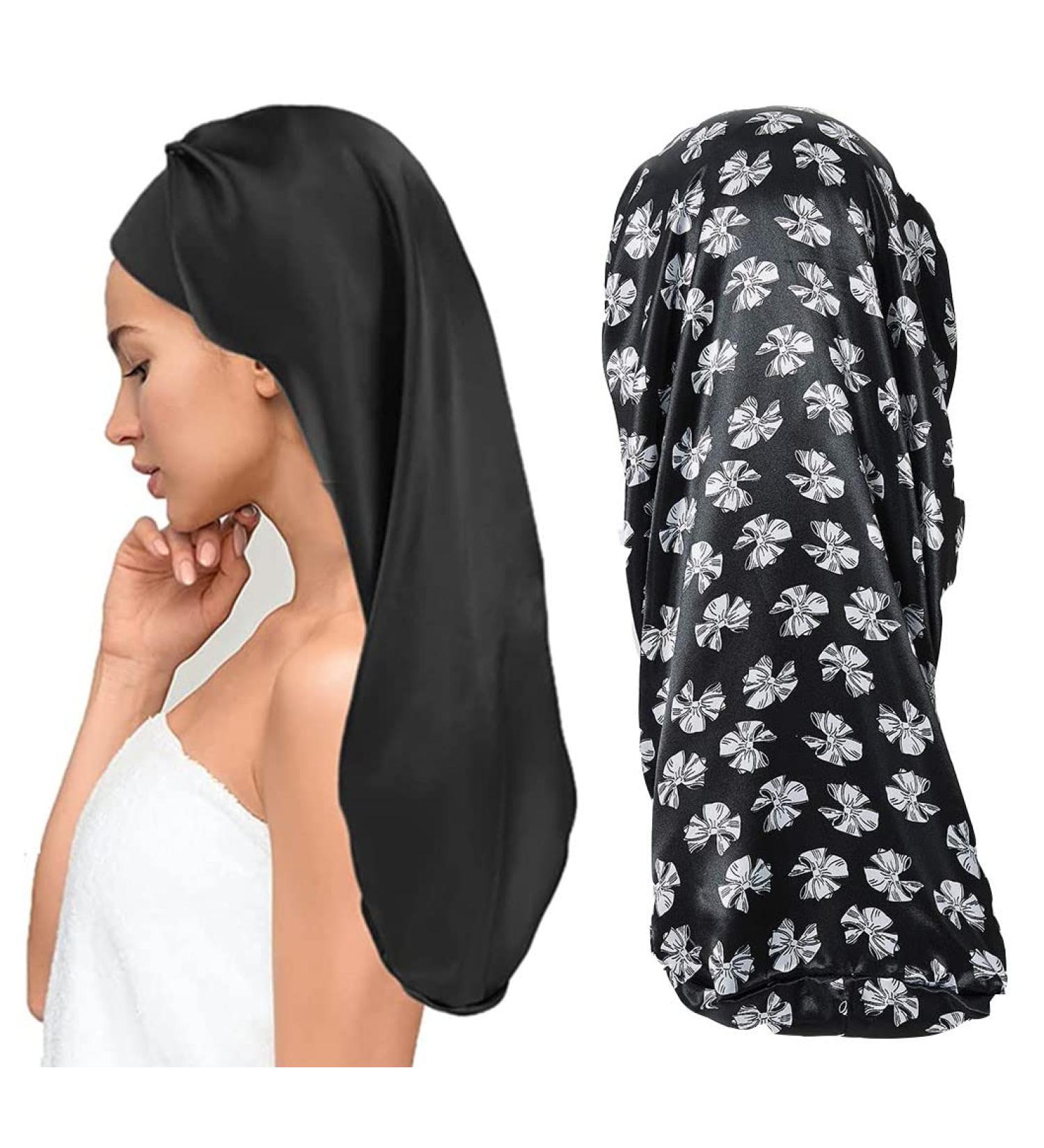 Ladaypoa Women's Satin Sleep Cap - 2-Piece Silk Hood for Curly Hair | Adjustable Double-Layer Design | Black - Buy Online on SooperMarket.com
