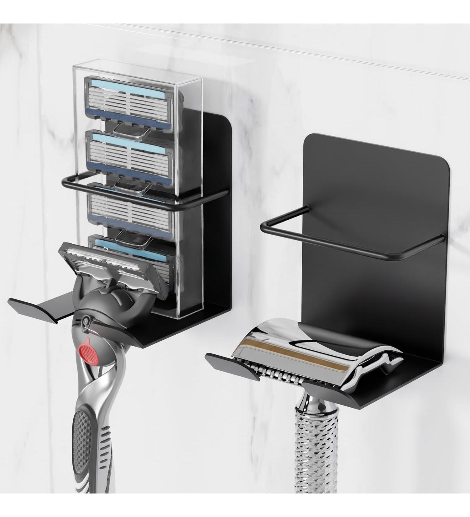 Pickspiff Razor Holder with Refill Pack - Self-Adhesive Stainless Steel Hooks for Bathroom & Shower Accessories - Black 2 Pieces - Buy Online on SooperMarket.com