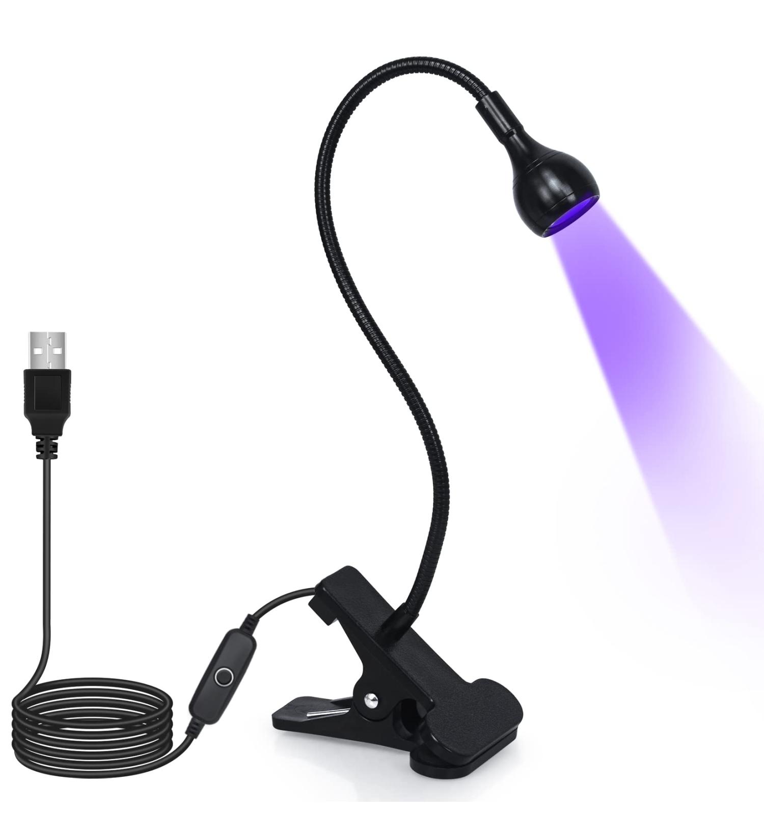 Geisofu 395nm UV Nail Lamp with Clamp | Portable Black Light LED UV Lamp for Gel Nails | 4 Dimming Levels | 5V USB Input - Buy Online on SooperMarket.com
