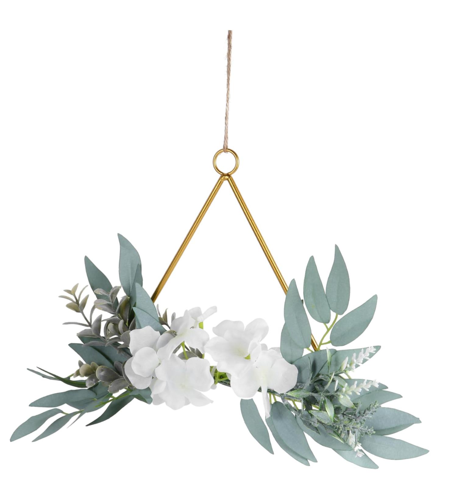 COOLHIYA Greenery Garland Wrought Iron gate Hanging Wreath Flowers Decoration Artificial Flower Garland Nordic Decor Door White 20x20cm - Buy Online on SooperMarket.com