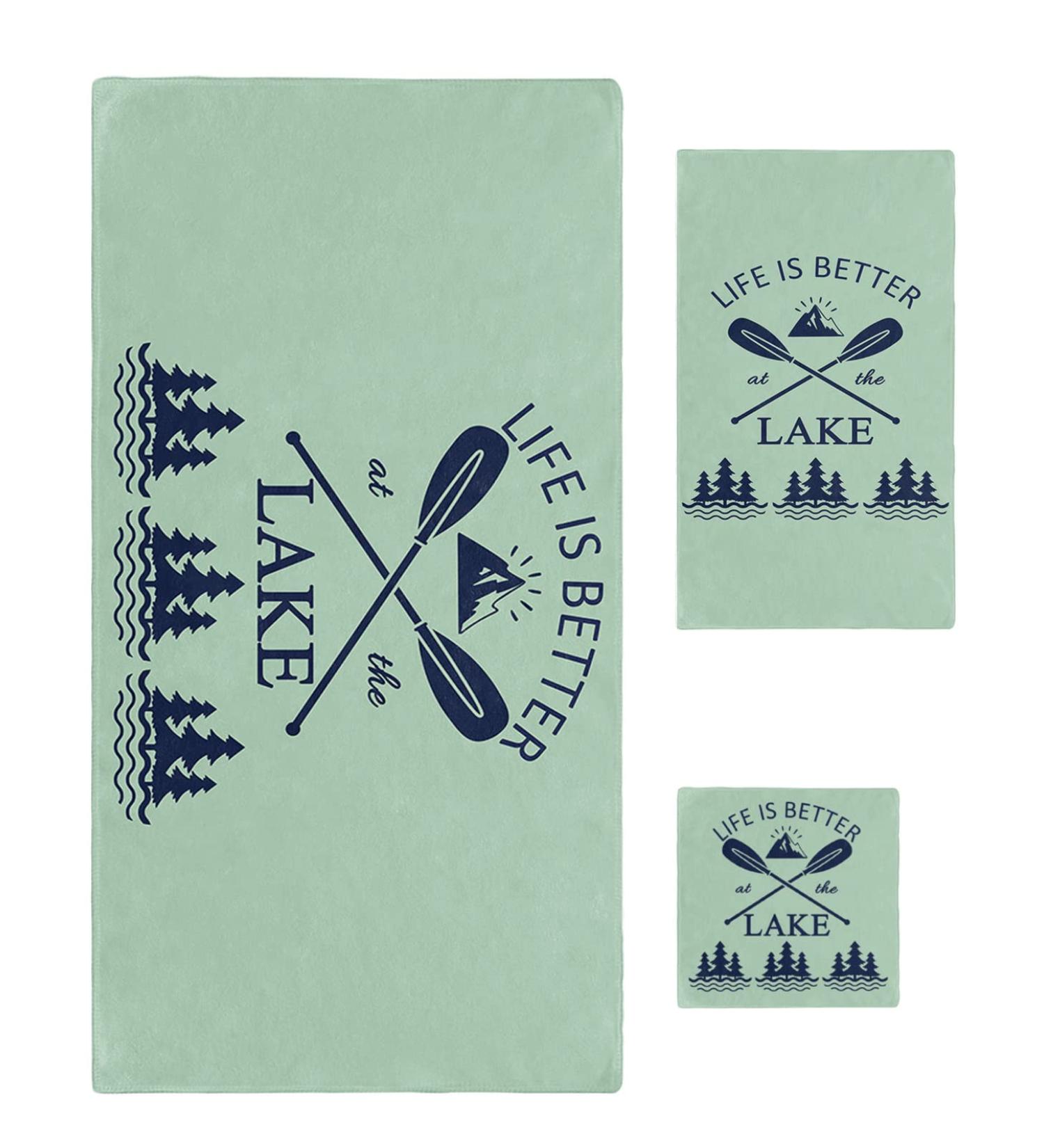 PakiInno Lakepak1381 Towel Set - Life is Better at The Lake Design - Soft & Absorbent Fluffy Towels for Sports, Travel & Fitness - 30x60+16x28+13x13 Inch - Buy Online on SooperMarket.com