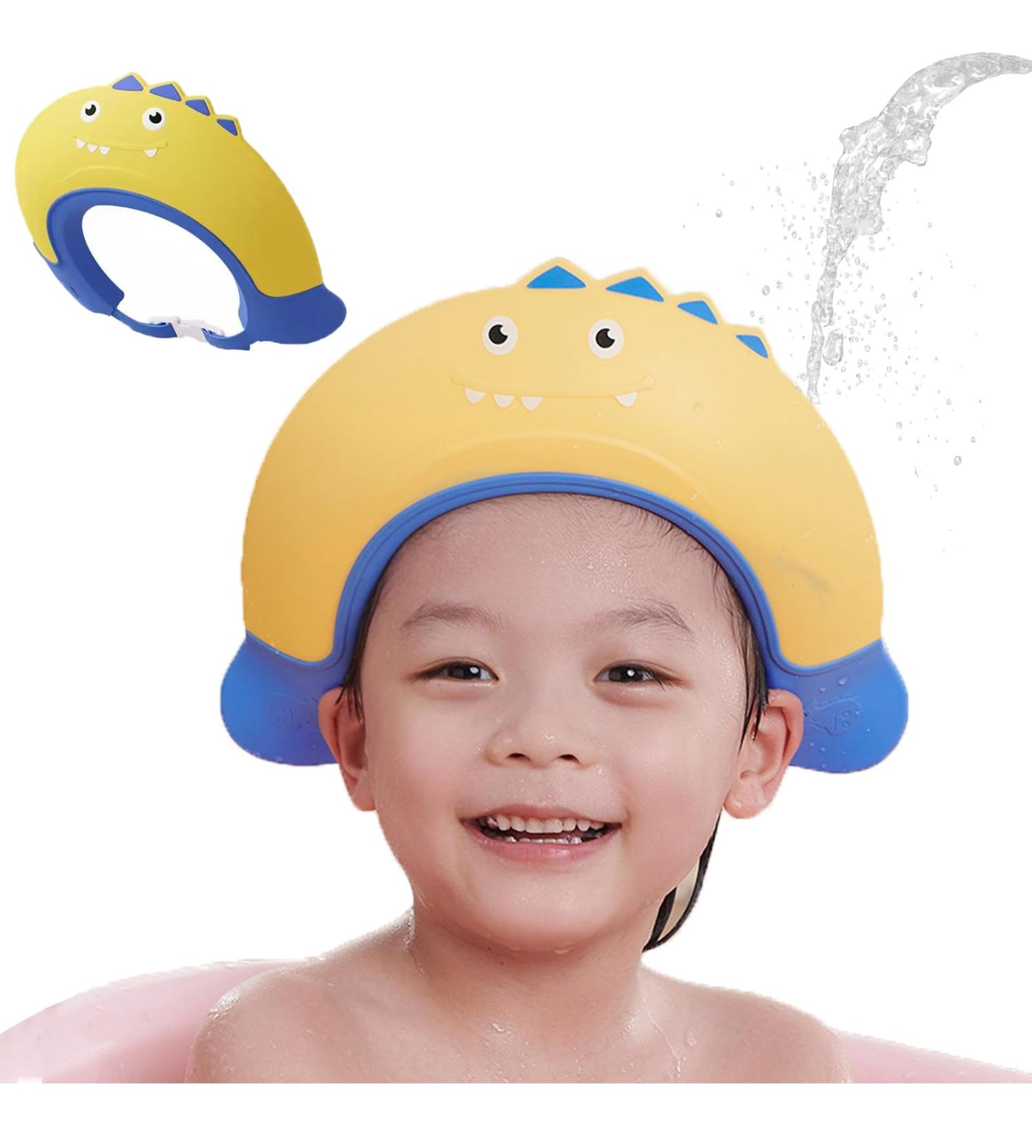 Kids Shower Cap: KAMHBE Baby Shower Cap Shield - Adjustable Crown Hair Washing Shampoo Shield for Eyes, Ears, and Face - Yellow Monster Design - Buy Online on SooperMarket.com