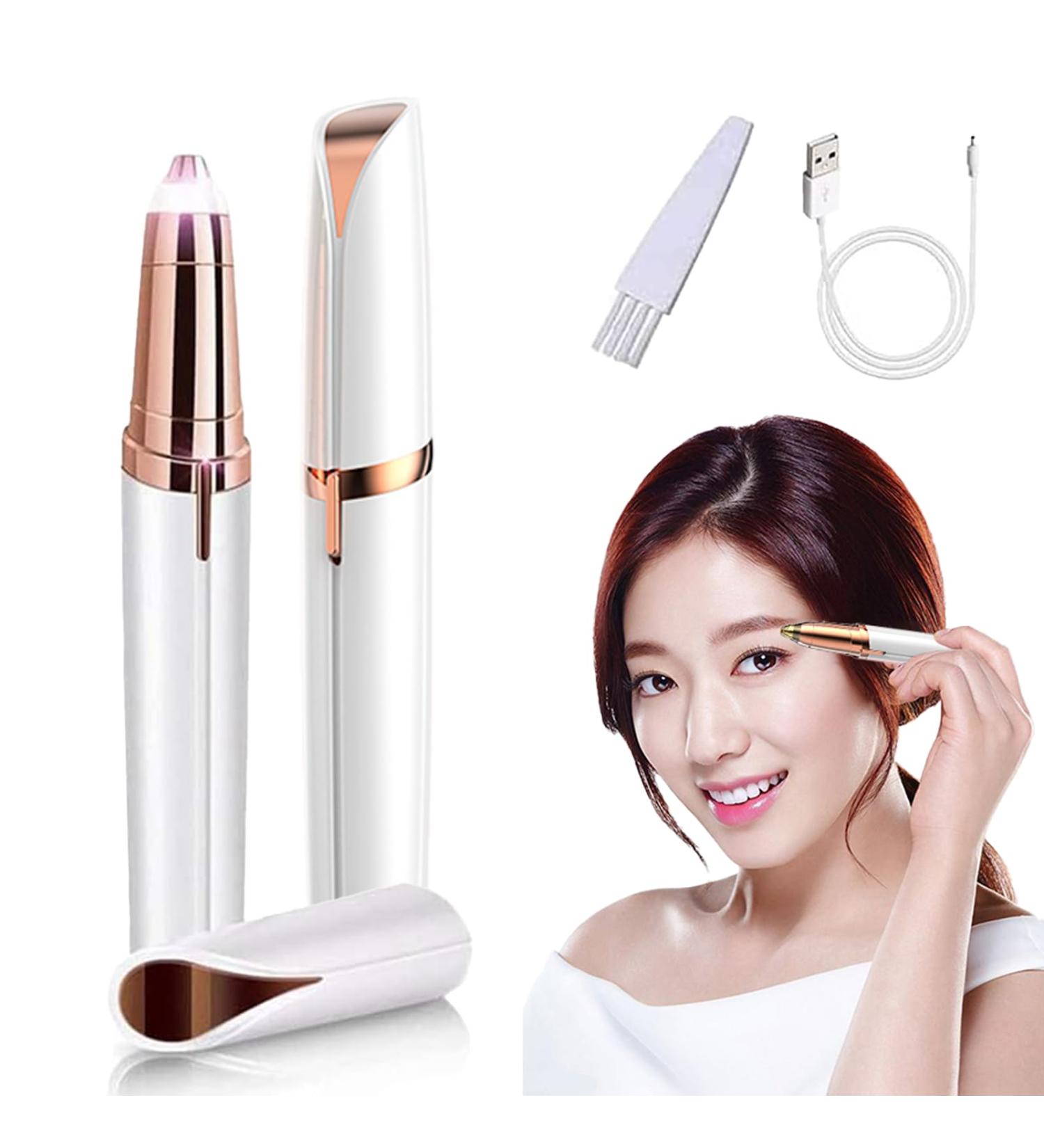 Rechargeable Electric Eyebrow Hair Remover with LED Light - Painless Trimmer for Women - White - Buy Online on SooperMarket.com