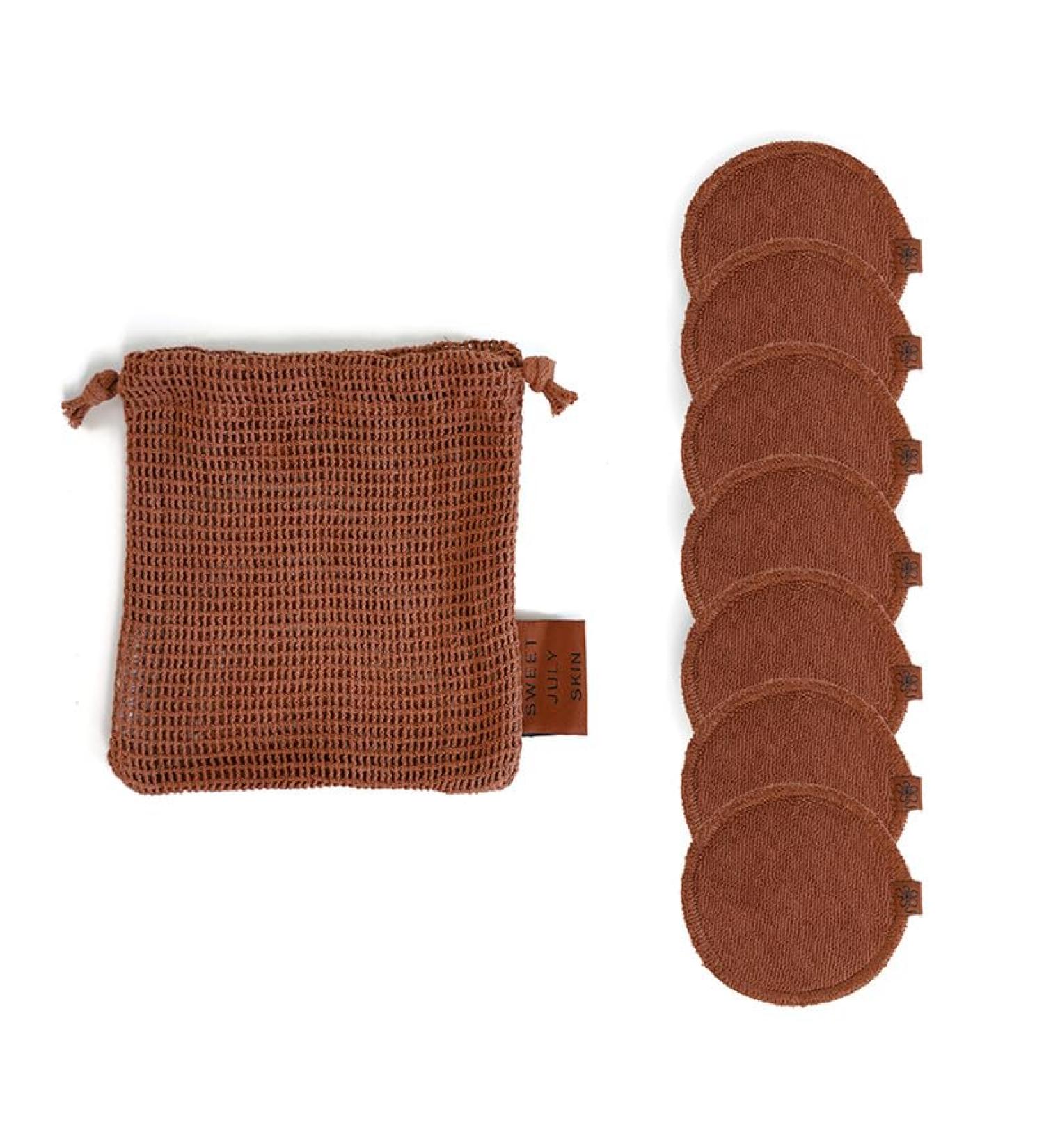 SWEET JULY Reusable Face Rounds - 100% Cotton Soft & Absorbent Eco-Friendly Skincare Includes Washable Bag (Pack of 7) - International Shipping Available - Buy Online on SooperMarket.com