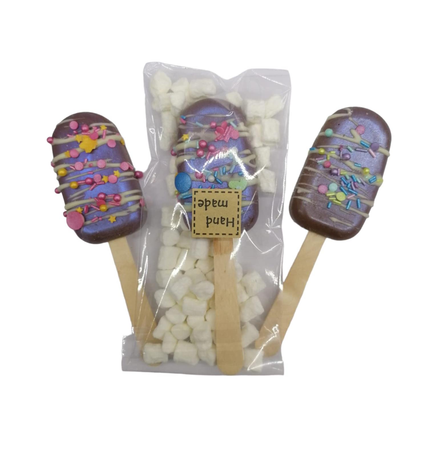 Ice Cream Hot Chocolate Stirrers Spoons Sticks set with Marshmallow Handmade Individually wrapped (3) - Buy Online on SooperMarket.com